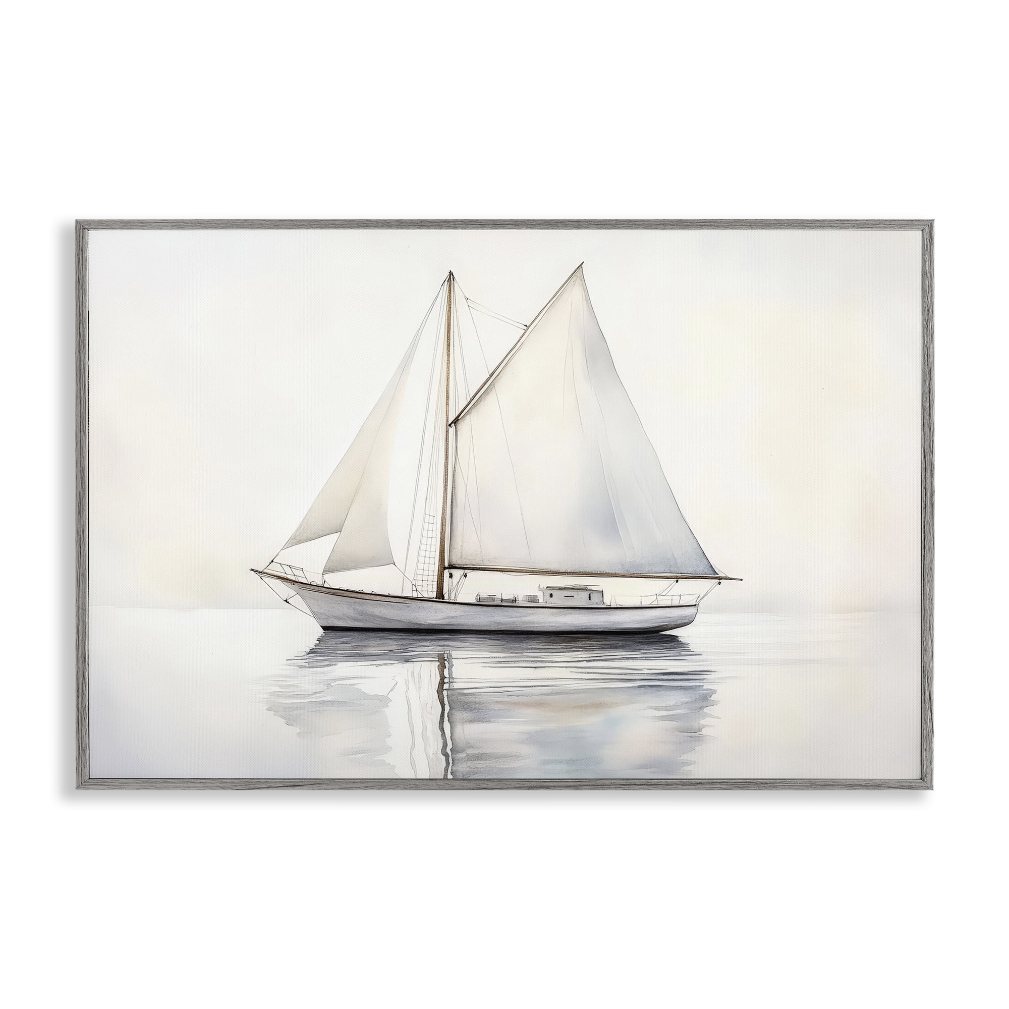 Stupell Industries Neutral Sailboat Reflection Gray Framed Giclee Art, design by Petal Prints Design