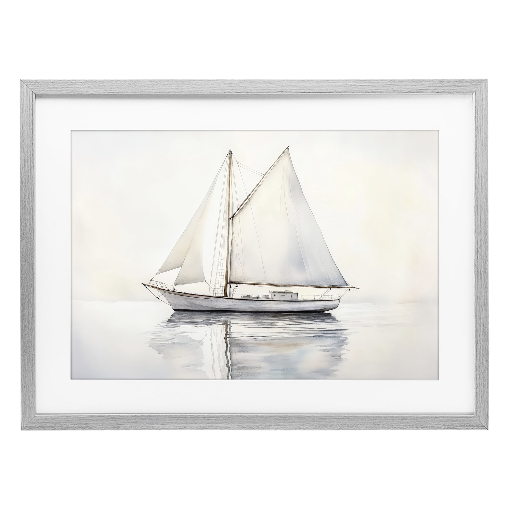 Stupell Industries Neutral Sailboat Reflection Gray Framed Print Under Glass, design by Petal Prints Design