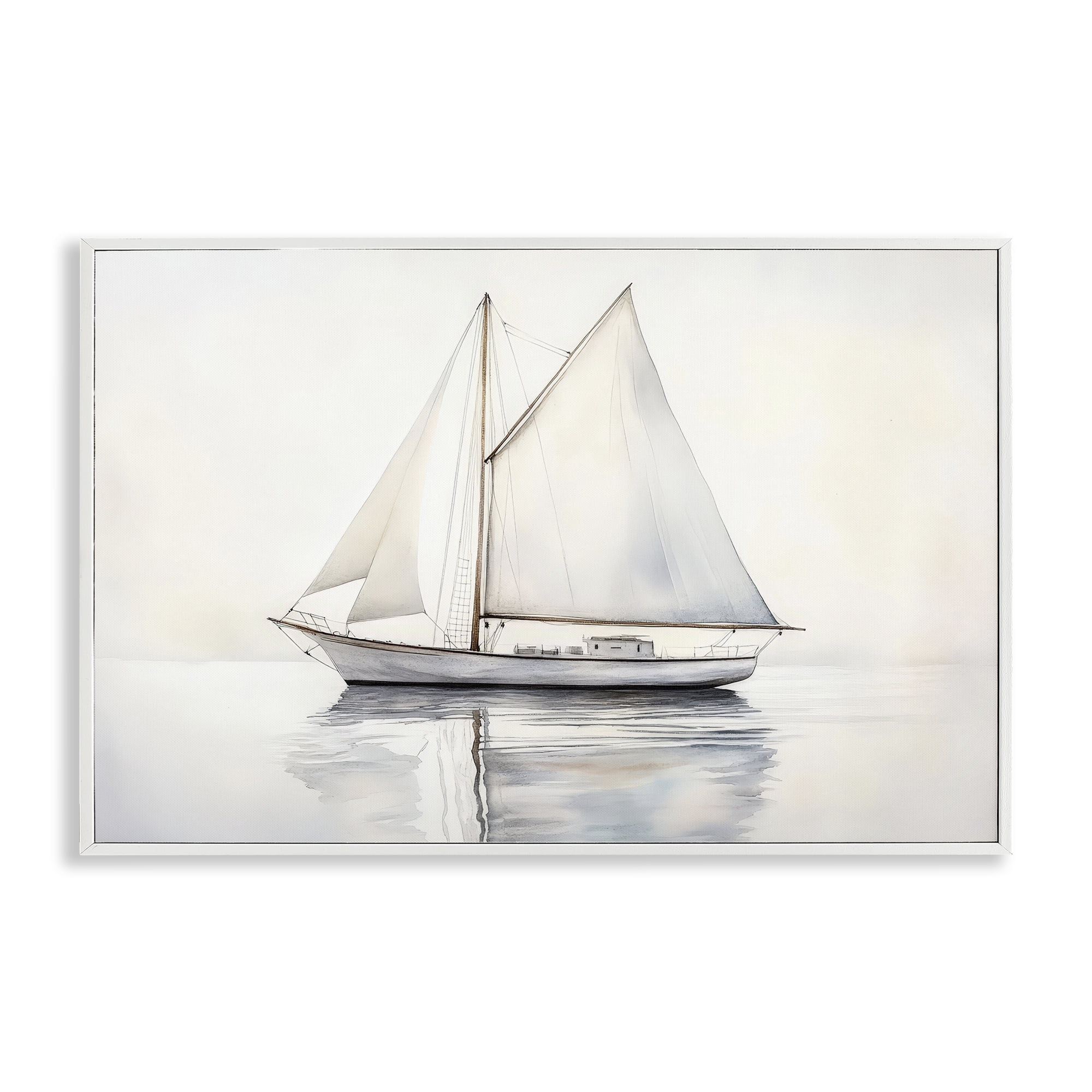 Stupell Industries Neutral Sailboat Reflection White Framed Giclee Art, design by Petal Prints Design