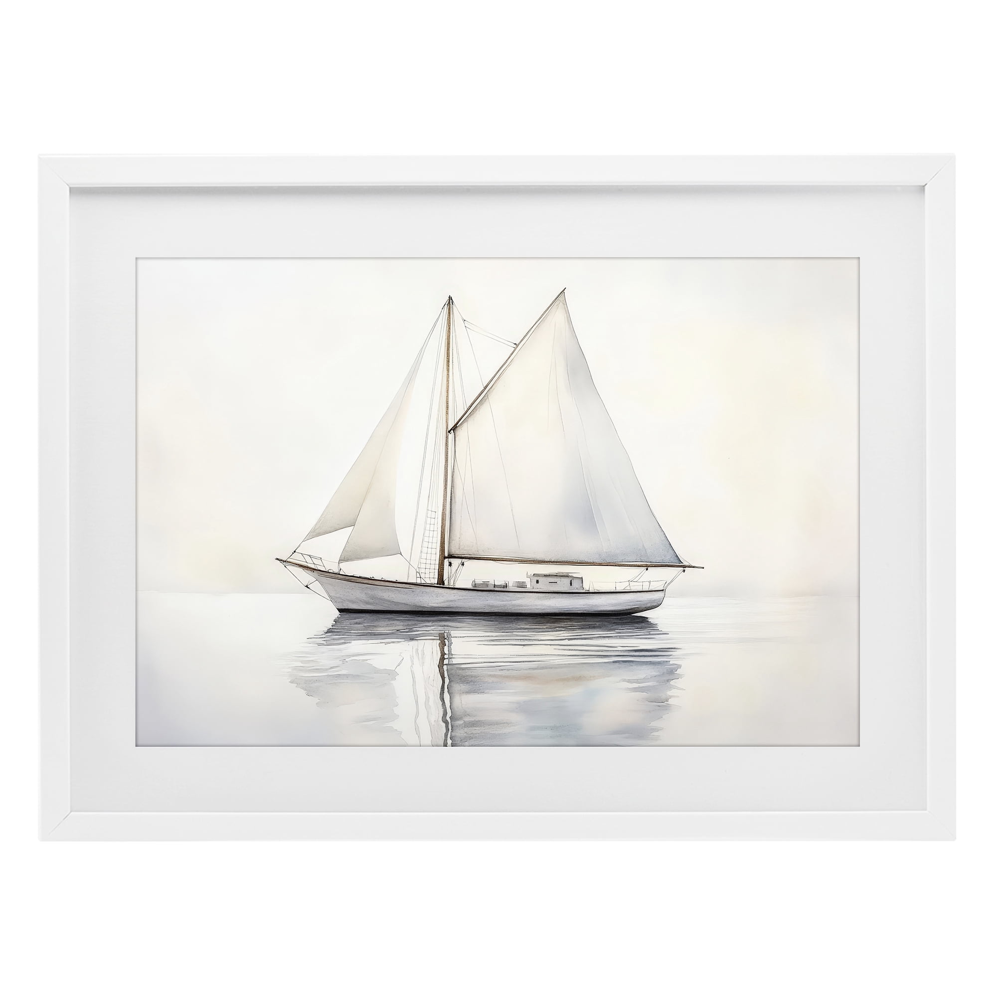 Stupell Industries Neutral Sailboat Reflection White Framed Print Under Glass, design by Petal Prints Design