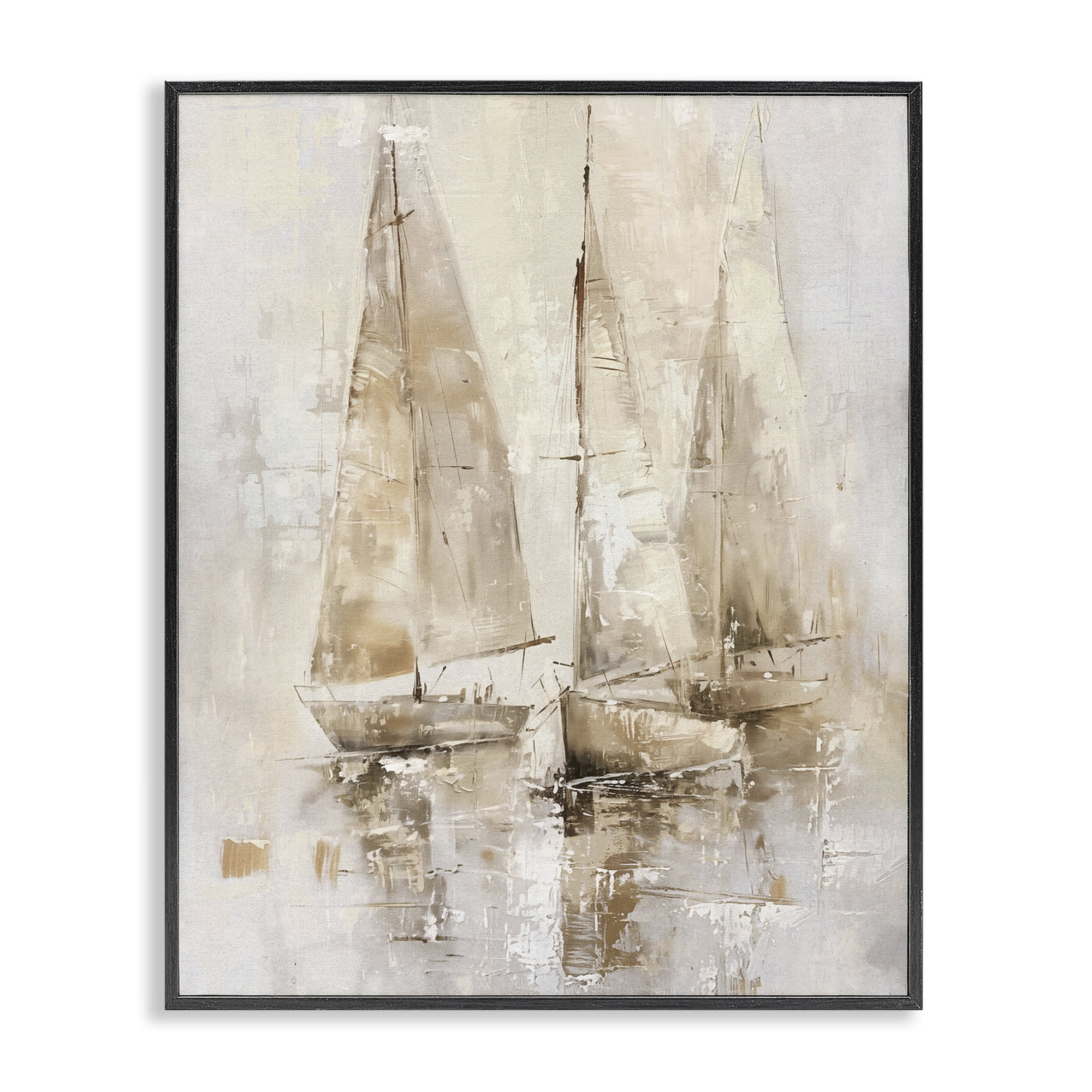 Stupell Industries Neutral Sailing on Sea Nautical & Beach Painting Black Framed Art Print Wall Art, 16 x 20