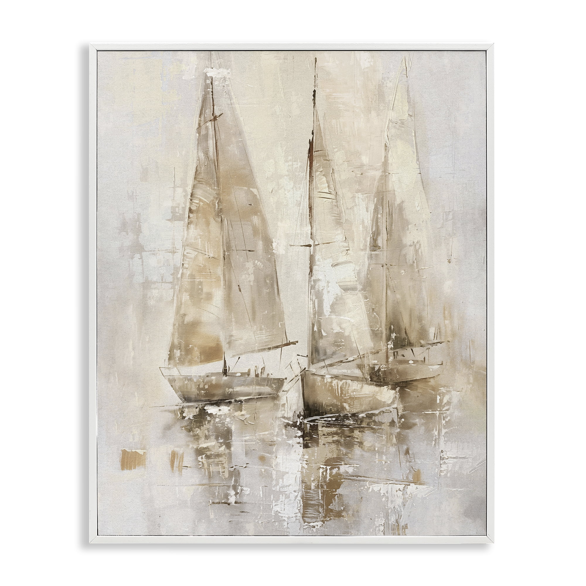 Stupell Industries Neutral Sailing on Sea Nautical & Beach Painting White Framed Art Print Wall Art, 24 x 30