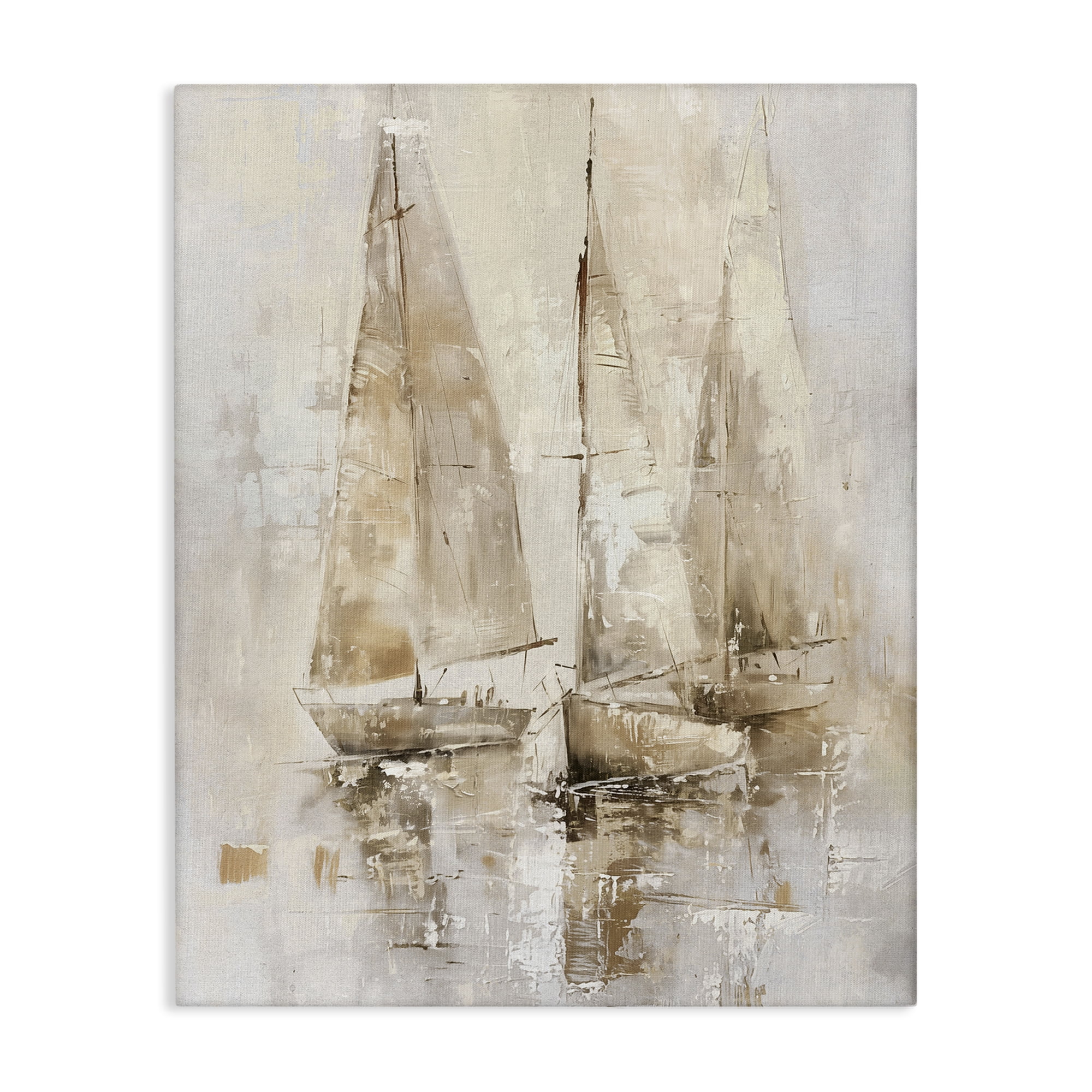 Stupell Industries Neutral Sailing on Sea Nautical & Beach Painting Wrapped Canvas Art Print Wall Art, 36 x 48