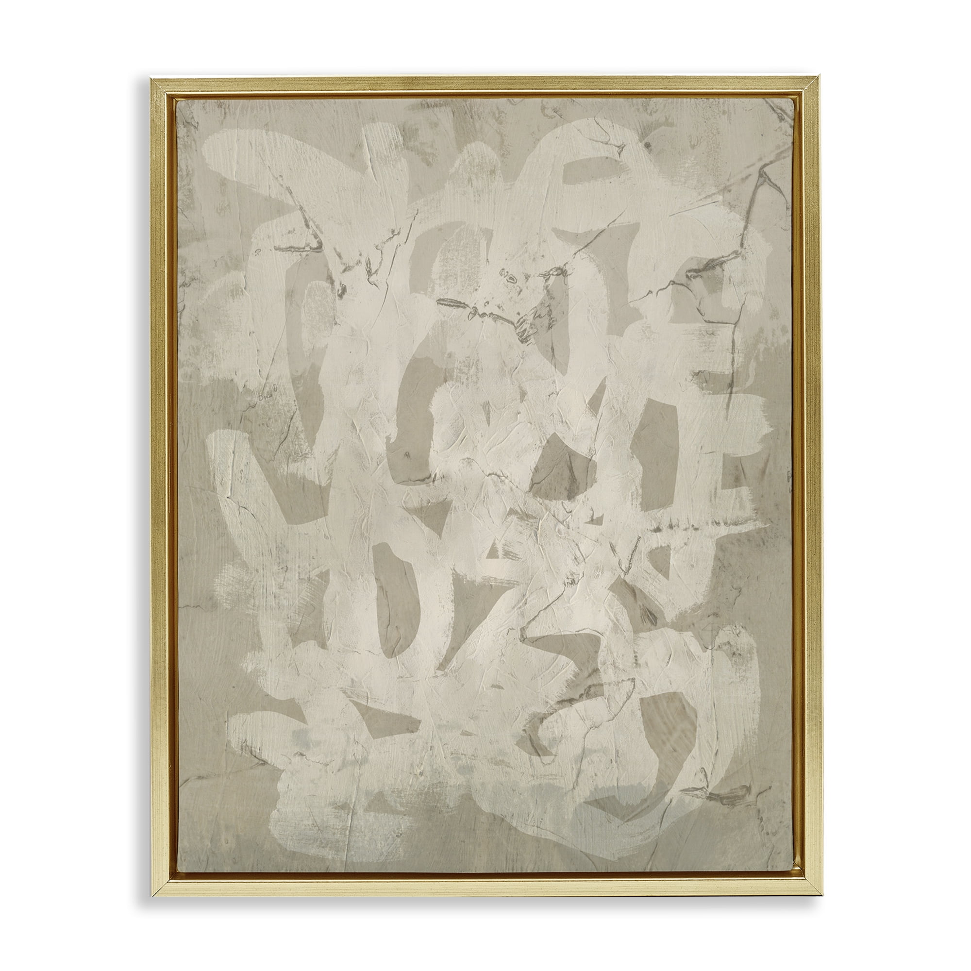 Stupell Industries Neutral Scribble Pattern Abstract Painting Gold Floater Framed Canvas Art Print Wall Art, 25 x 31
