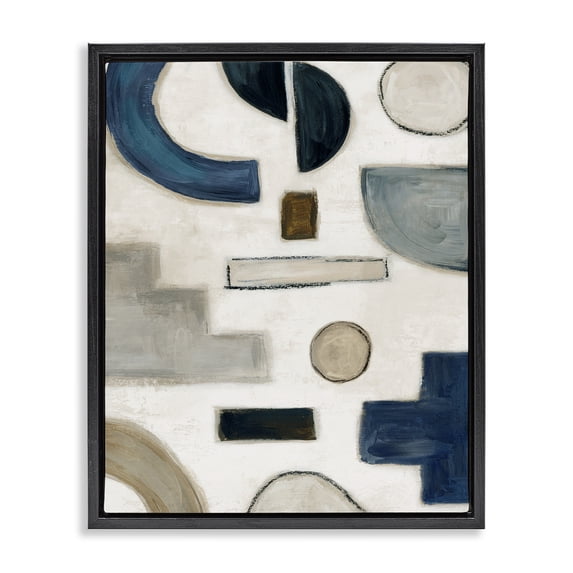 Stupell Industries Transitional Neutral Shapes Blue & Beige Black Floating Frame Canvas Art, 17 x 21, by Emma Peal