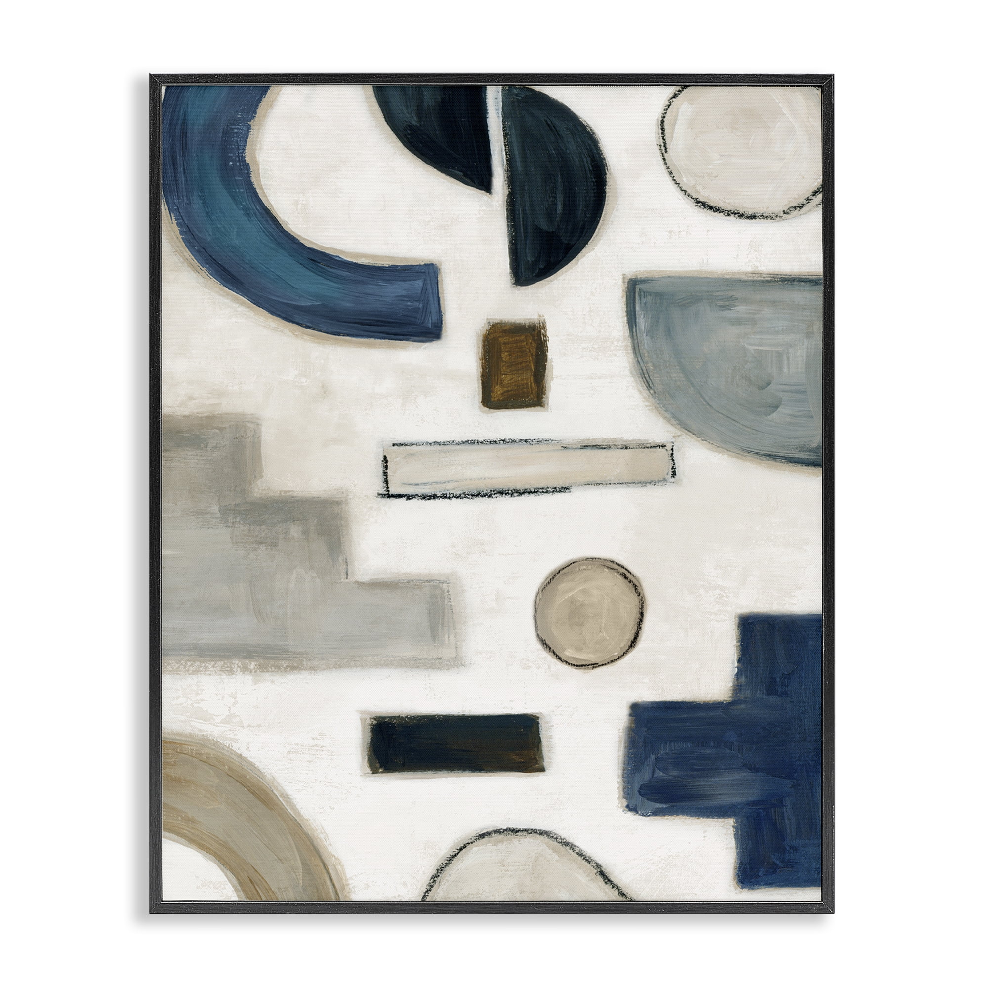 Stupell Industries Neutral Shapes Blue & Beige Abstract Painting Black Framed Art Print Wall Art, 16 x 20