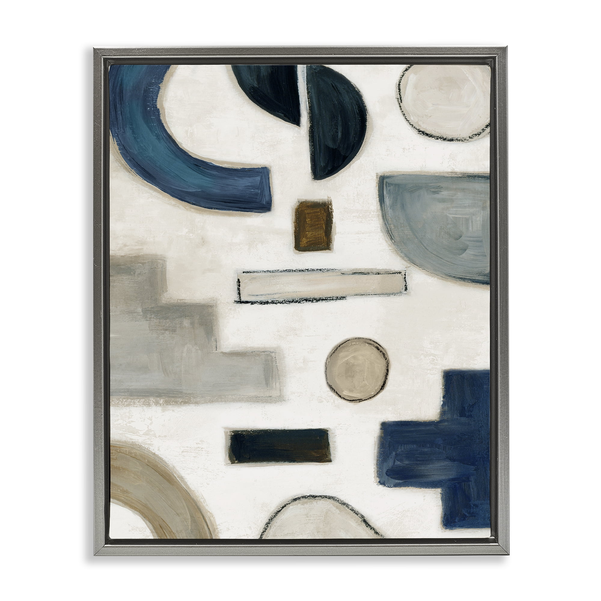 Stupell Industries Neutral Shapes Blue & Beige Abstract Painting Gray Floater Framed Canvas Art Print Wall Art, 17 x 21
