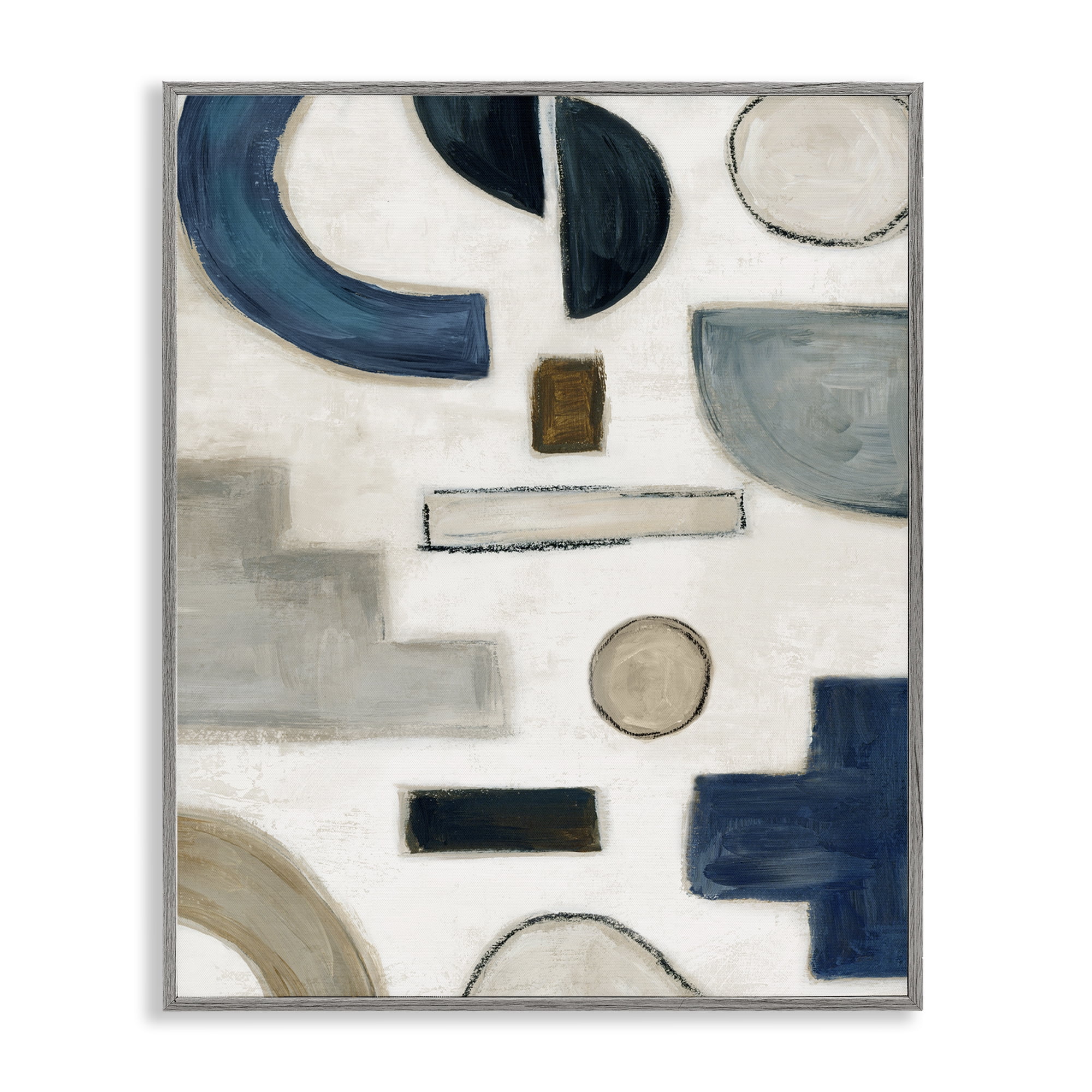 Stupell Industries Neutral Shapes Blue & Beige Abstract Painting Gray Framed Art Print Wall Art, 11 x 14