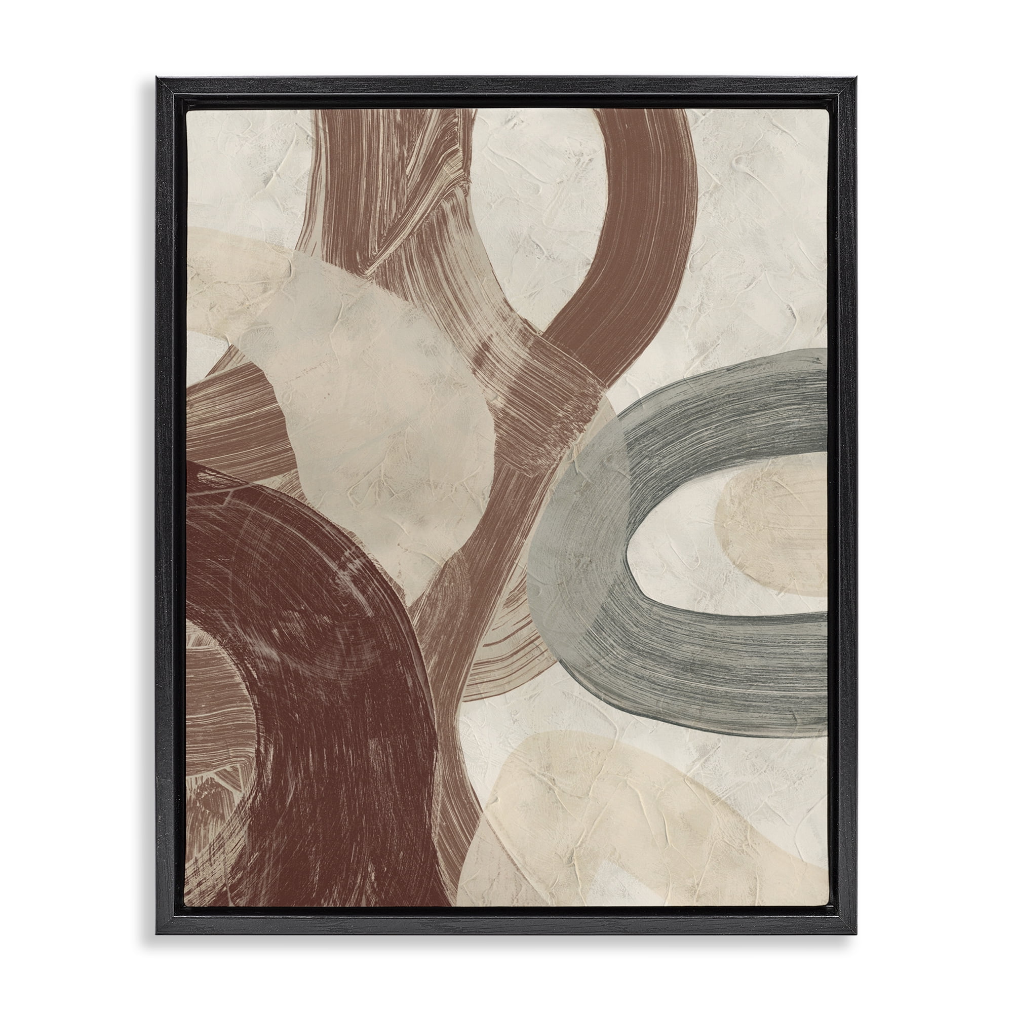 Stupell Industries Neutral Shapes Expression Abstract Painting Black Floater Framed Canvas Art Print Wall Art, 17 x 21