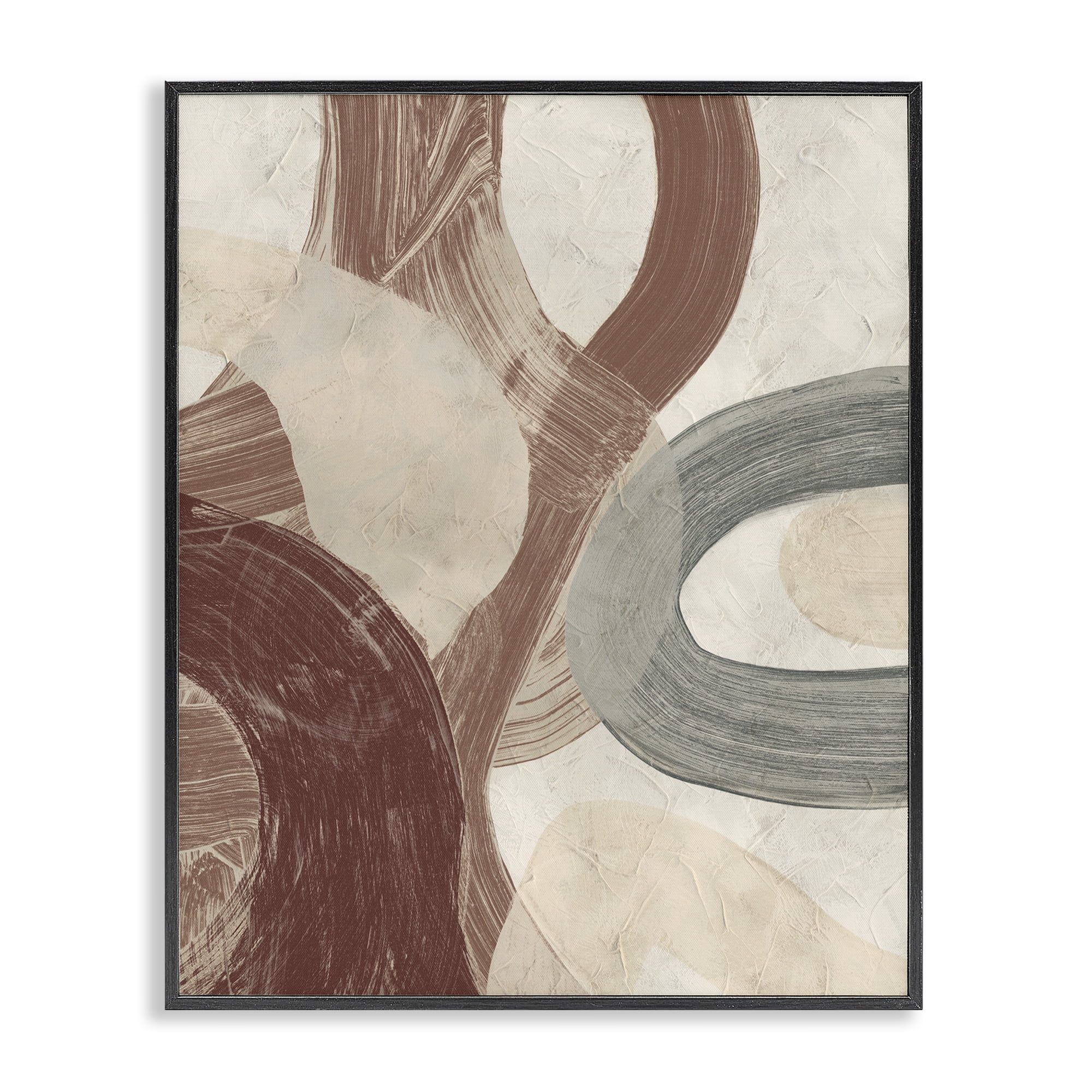 Stupell Industries Neutral Shapes Expression Abstract Painting Black Framed Art Print Wall Art, 24 x 30