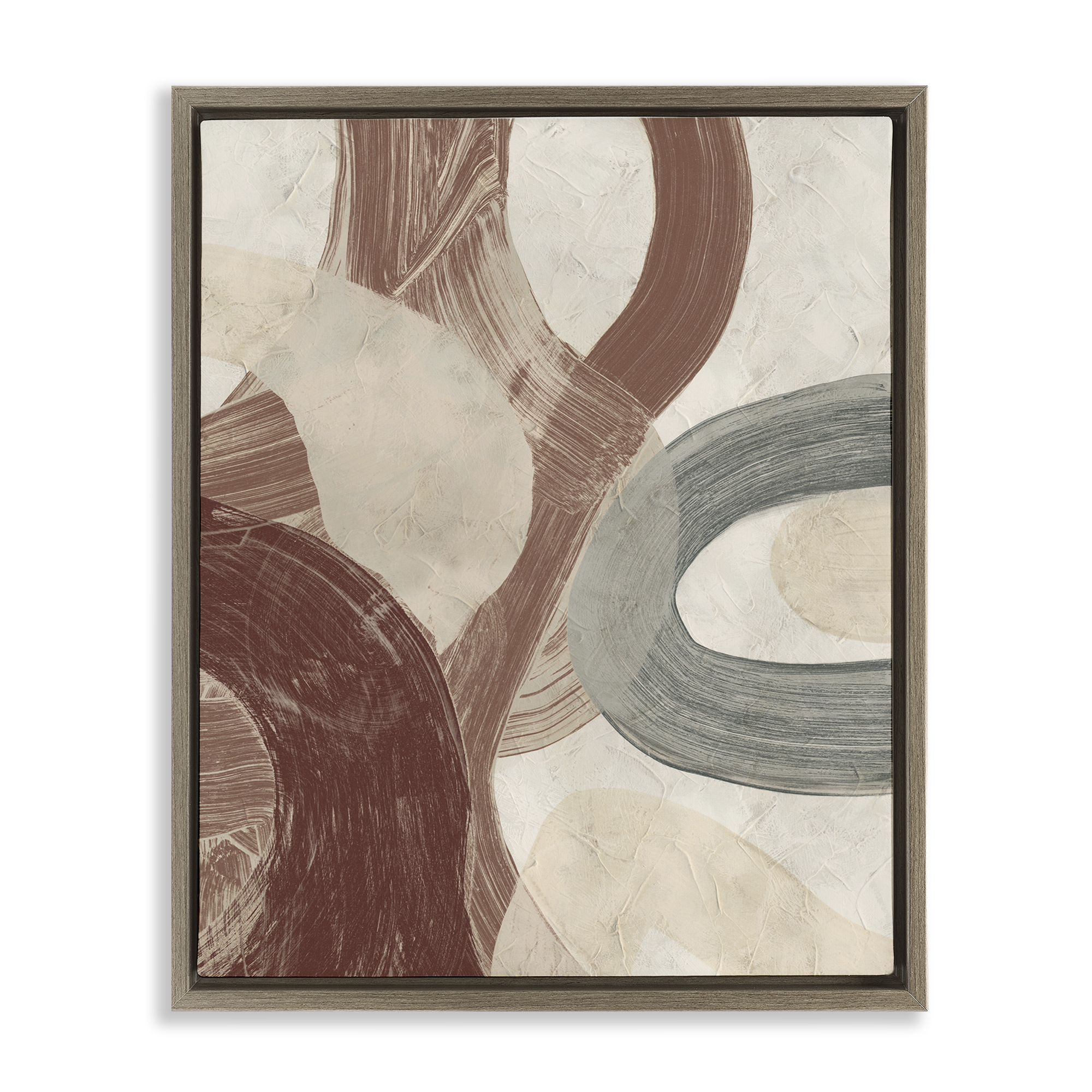 Stupell Industries Neutral Shapes Expression Abstract Painting Brown Floater Framed Canvas Art Print Wall Art, 25 x 31