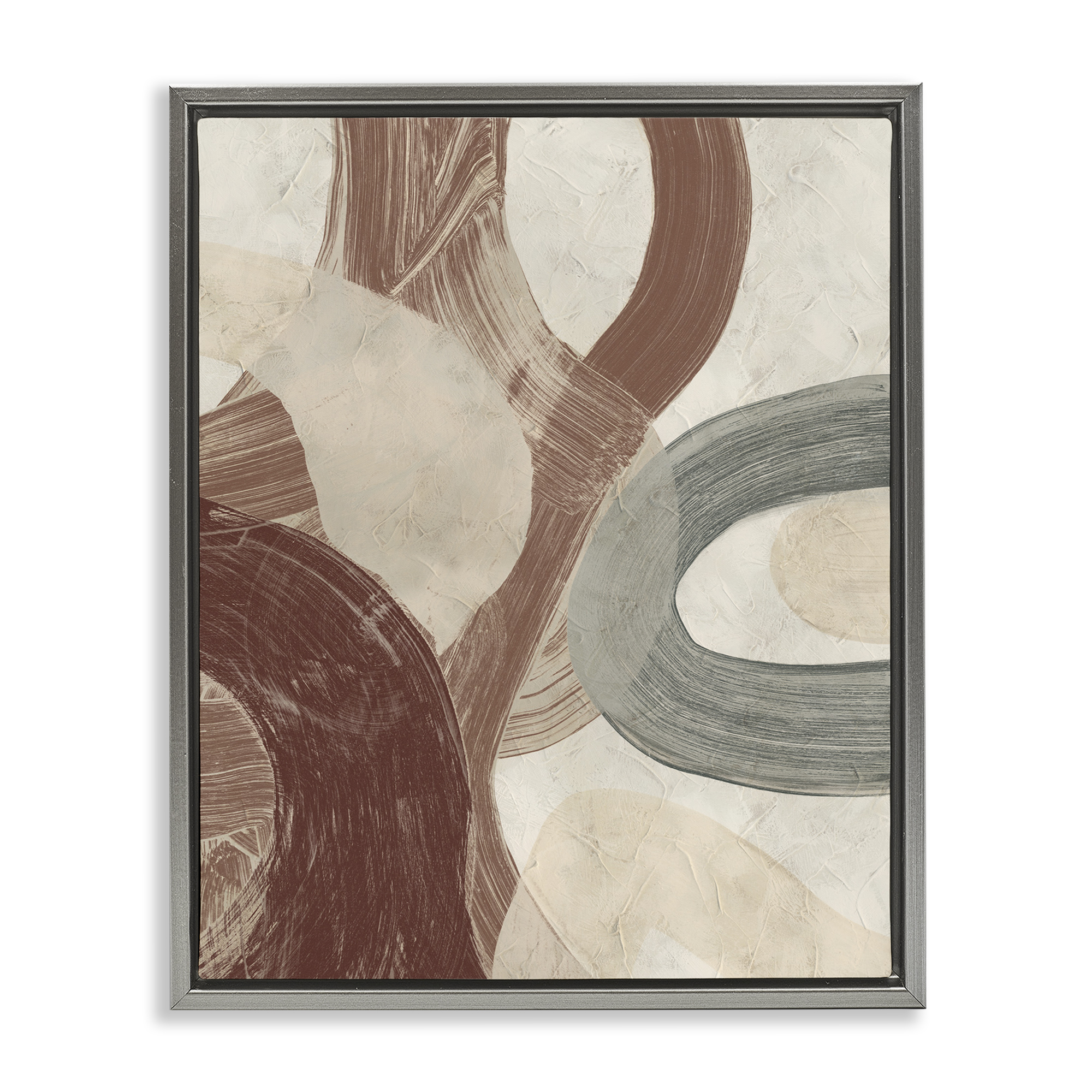 Stupell Industries Neutral Shapes Expression Abstract Painting Gray Floater Framed Canvas Art Print Wall Art, 25 x 31