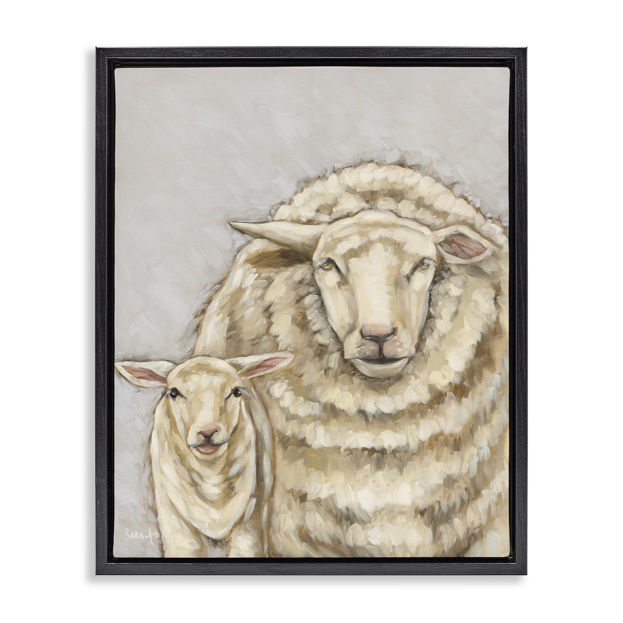 Stupell Industries Neutral Sheep & Lamb Animals & Insects Painting Black Floater Framed Canvas Art Print Wall Art, 17 x 21