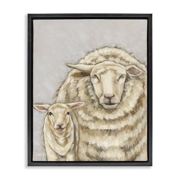 Stupell Industries Neutral Sheep & Lamb Animals & Insects Painting Black Floater Framed Canvas Art Print Wall Art, 25 x 31