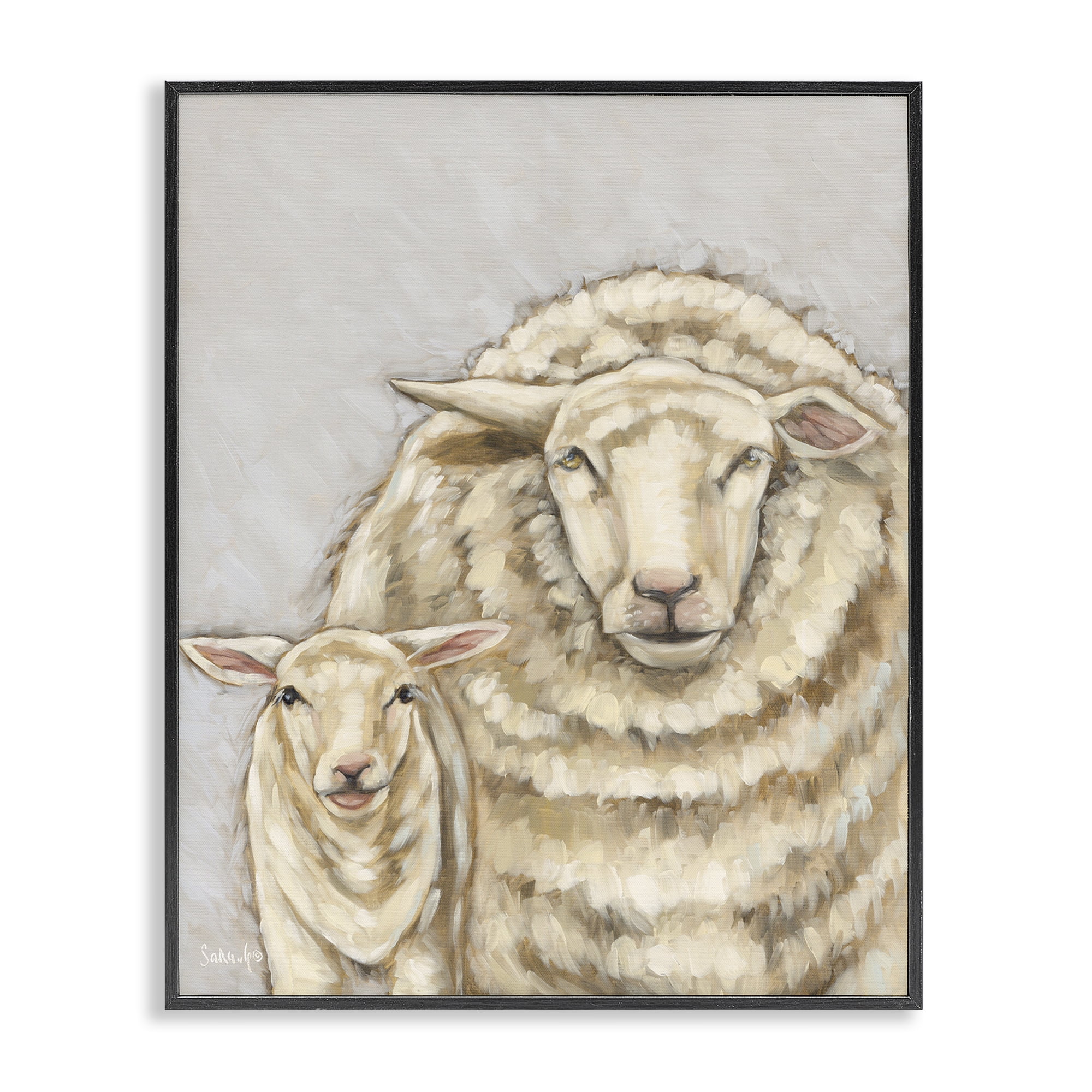Stupell Industries Neutral Sheep & Lamb Animals & Insects Painting Black Framed Art Print Wall Art, 11 x 14