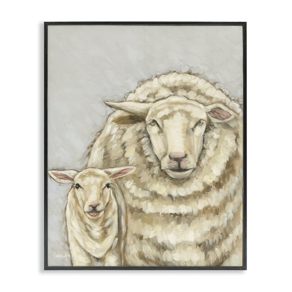Stupell Industries Neutral Sheep & Lamb Animals & Insects Painting Black Framed Art Print Wall Art, 16 x 20