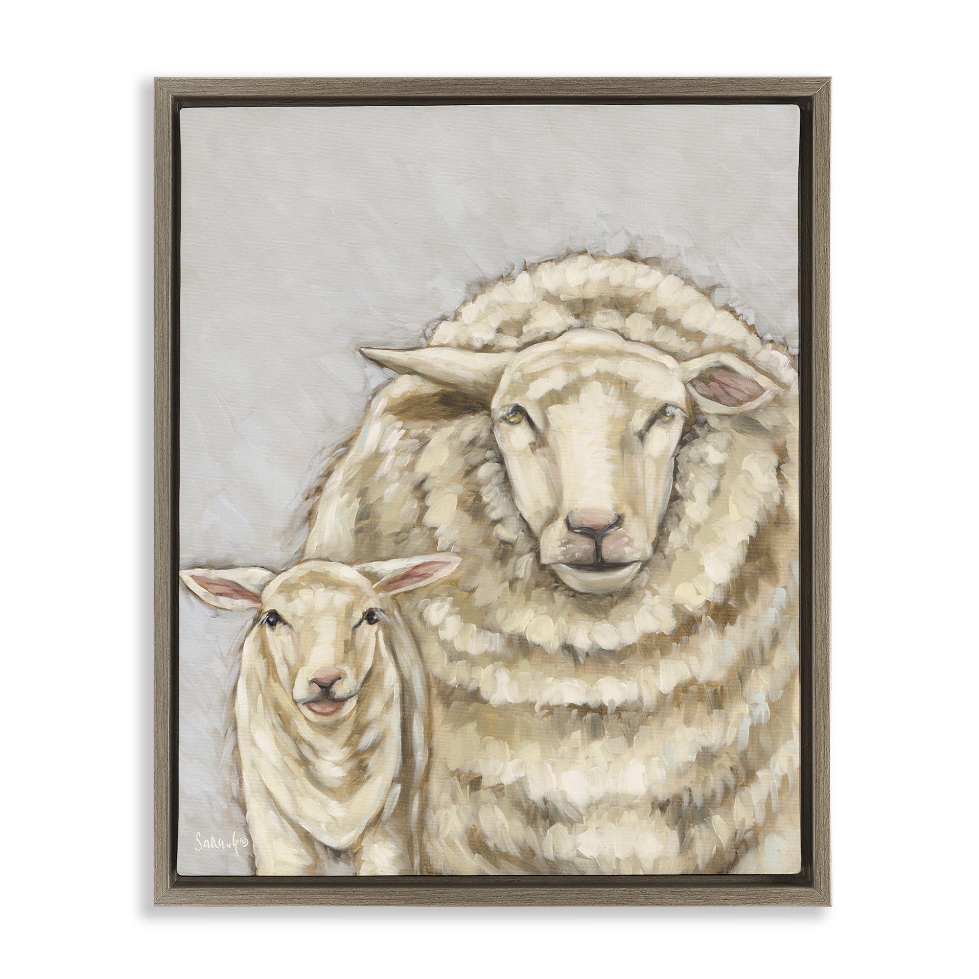 Stupell Industries Neutral Sheep & Lamb Animals & Insects Painting Brown Floater Framed Canvas Art Print Wall Art, 17 x 21