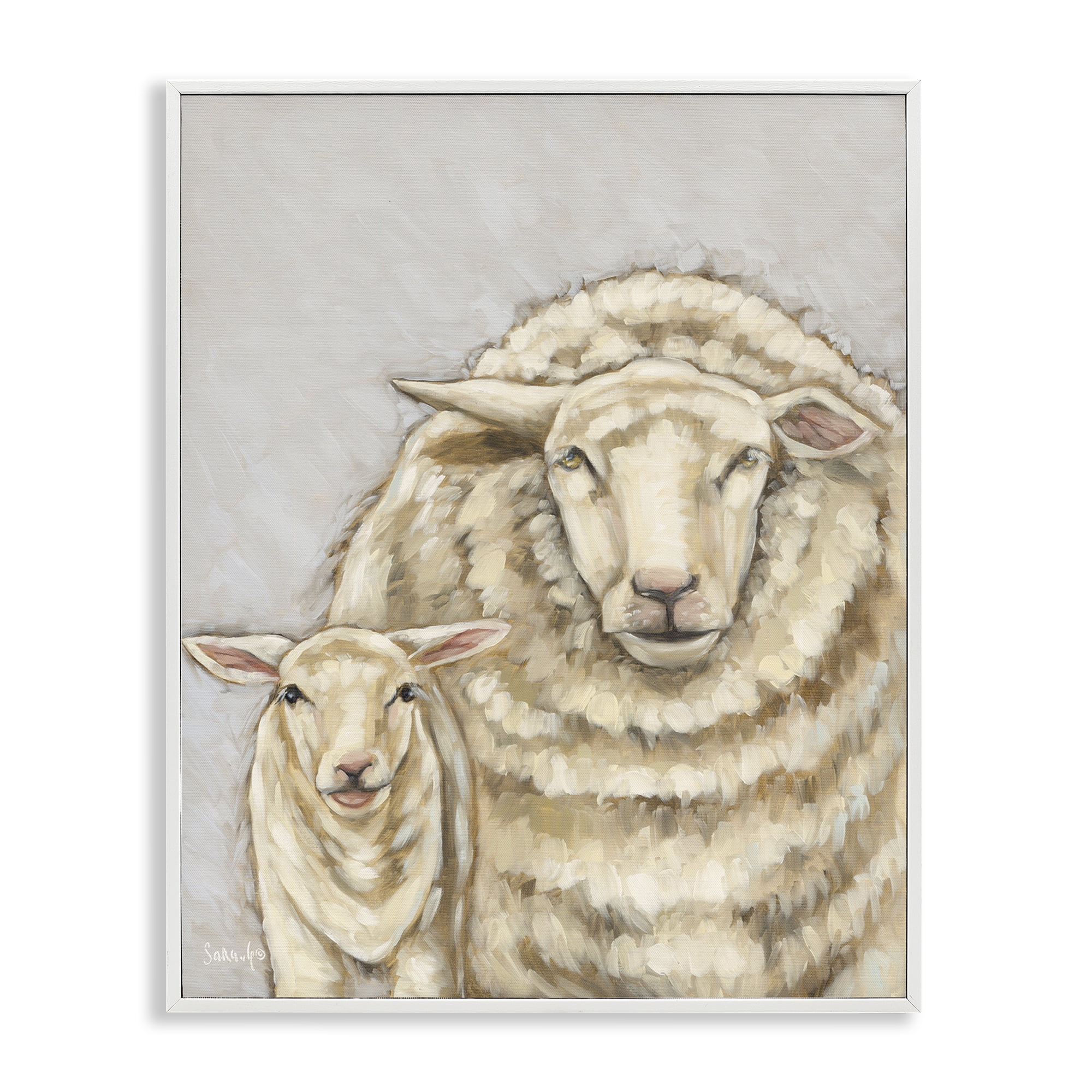 Stupell Industries Neutral Sheep & Lamb Animals & Insects Painting White Framed Art Print Wall Art, 11 x 14