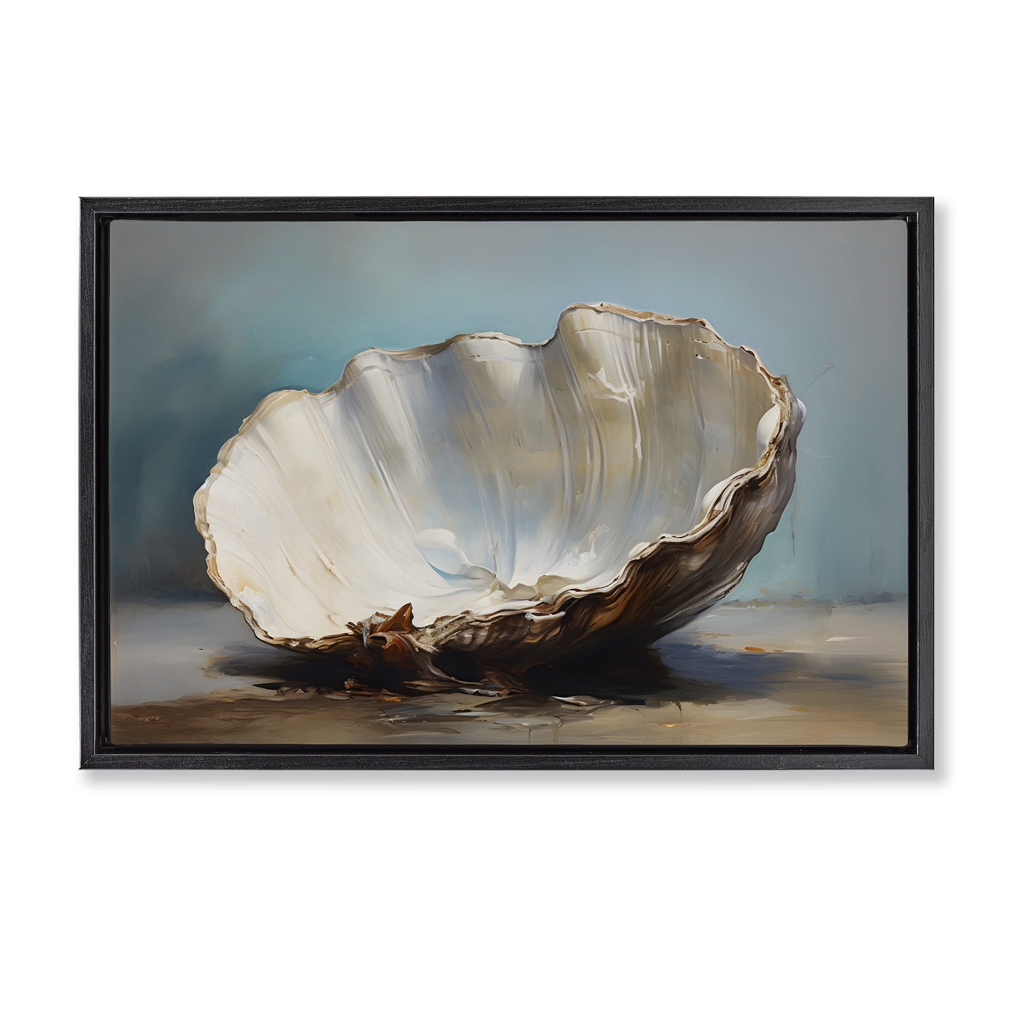 Stupell Industries Neutral Shell Still Life Nautical & Beach Painting Black Floater Framed Canvas Art Print Wall Art, 25 x 17