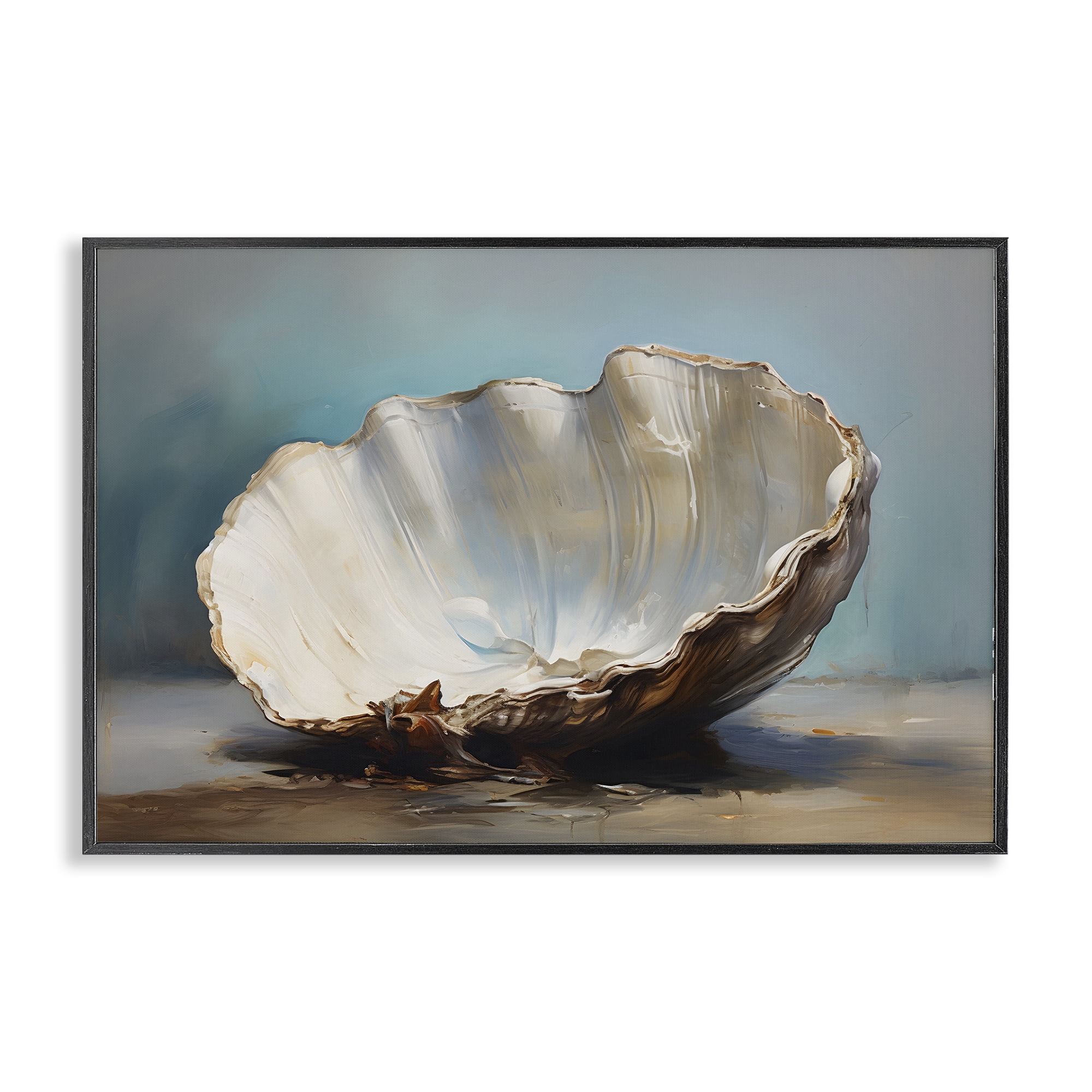 Stupell Industries Neutral Shell Still Life Nautical & Beach Painting Black Framed Art Print Wall Art, 30 x 20