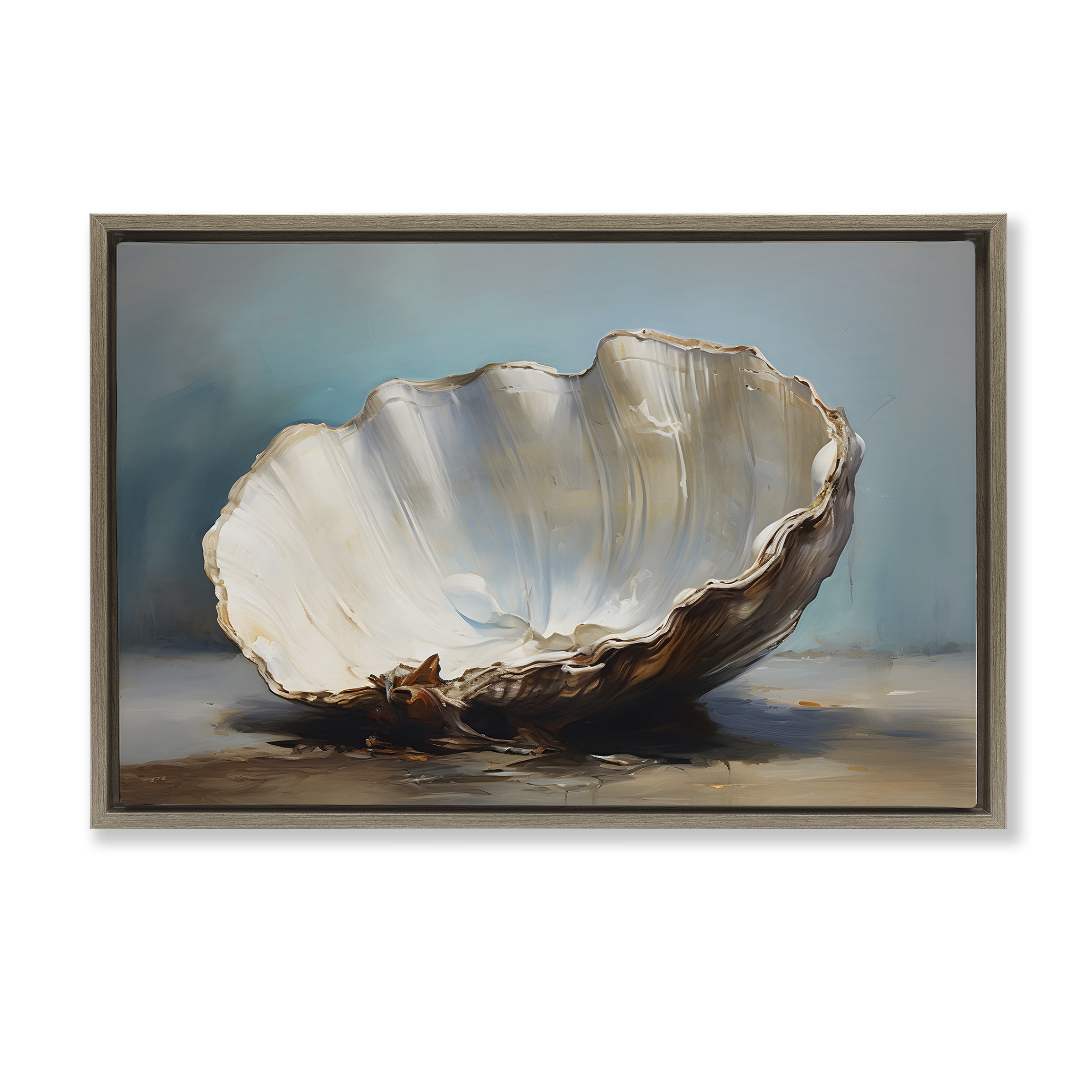 Stupell Industries Neutral Shell Still Life Nautical & Beach Painting Brown Floater Framed Canvas Art Print Wall Art, 25 x 17