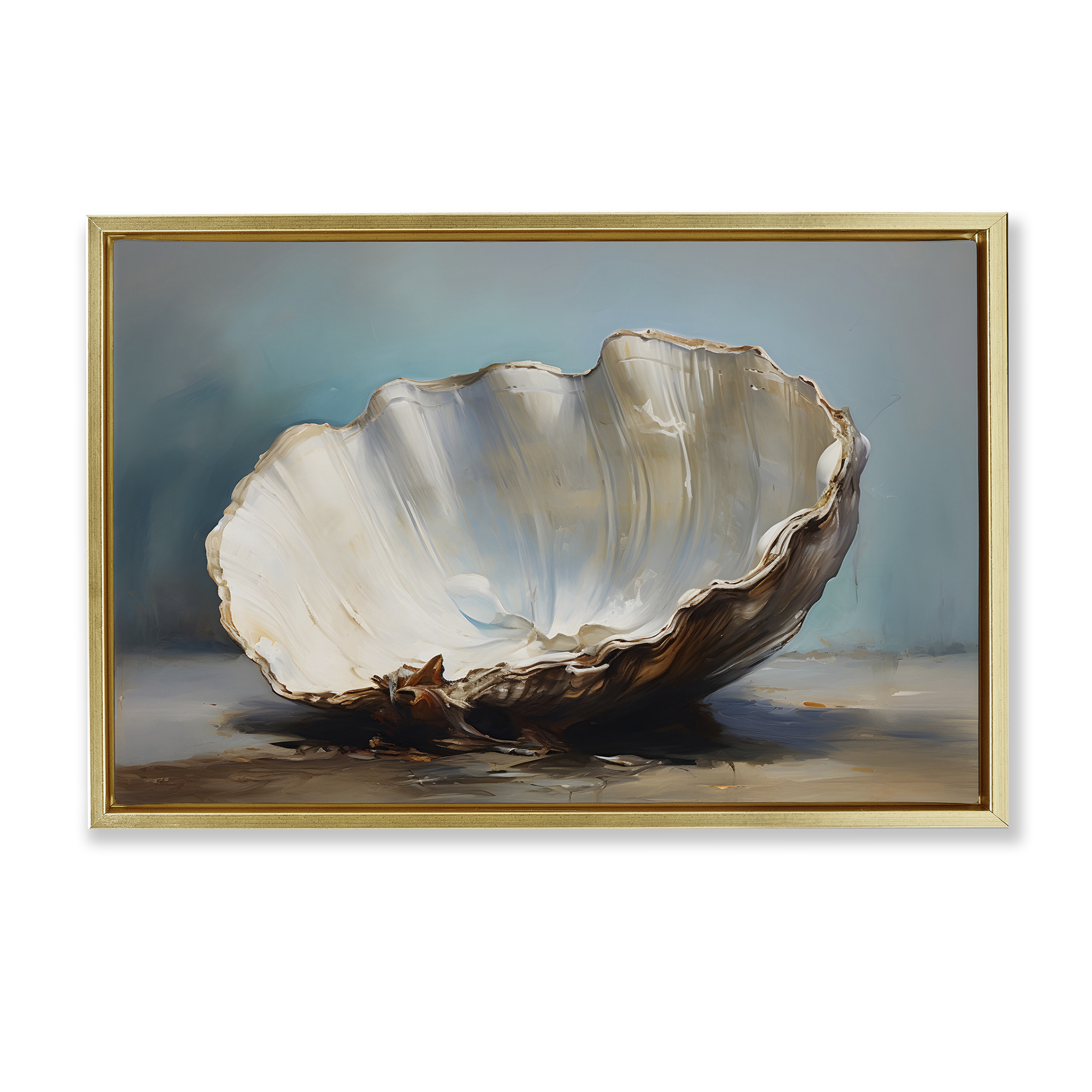 Stupell Industries Neutral Shell Still Life Nautical & Beach Painting Gold Floater Framed Canvas Art Print Wall Art, 31 x 21