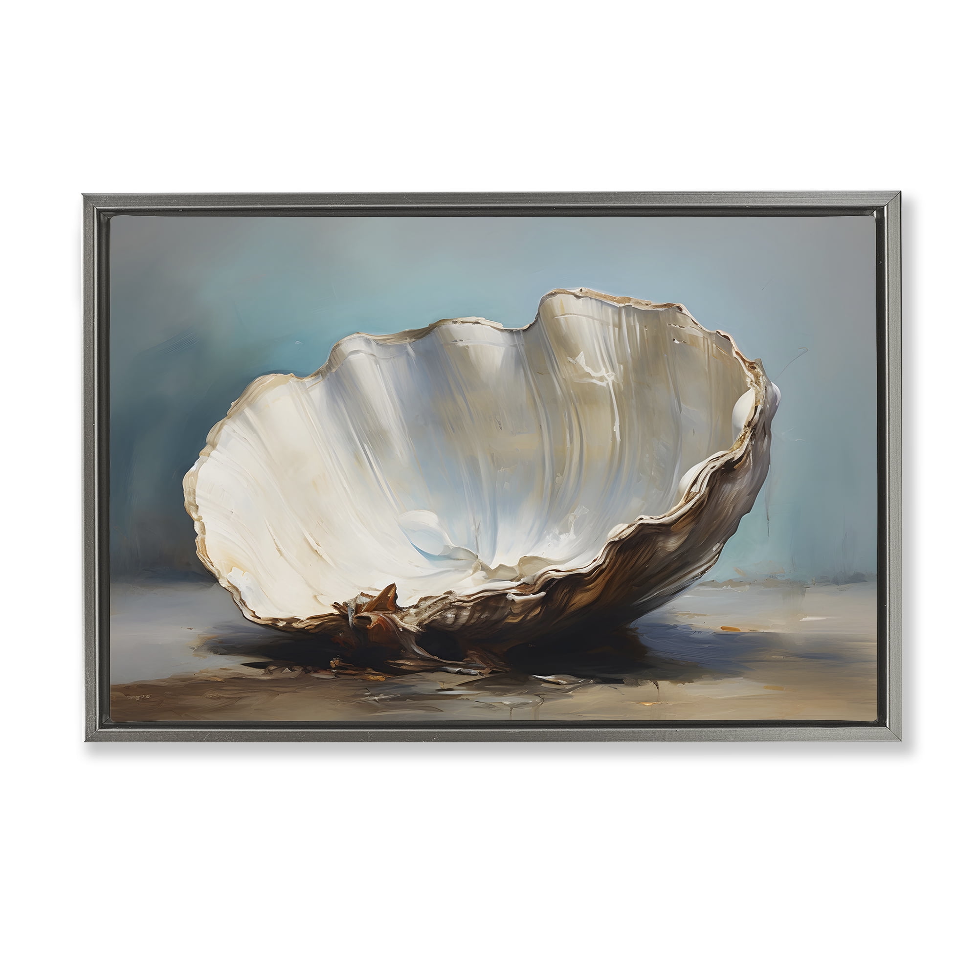 Stupell Industries Neutral Shell Still Life Nautical & Beach Painting Gray Floater Framed Canvas Art Print Wall Art, 31 x 21
