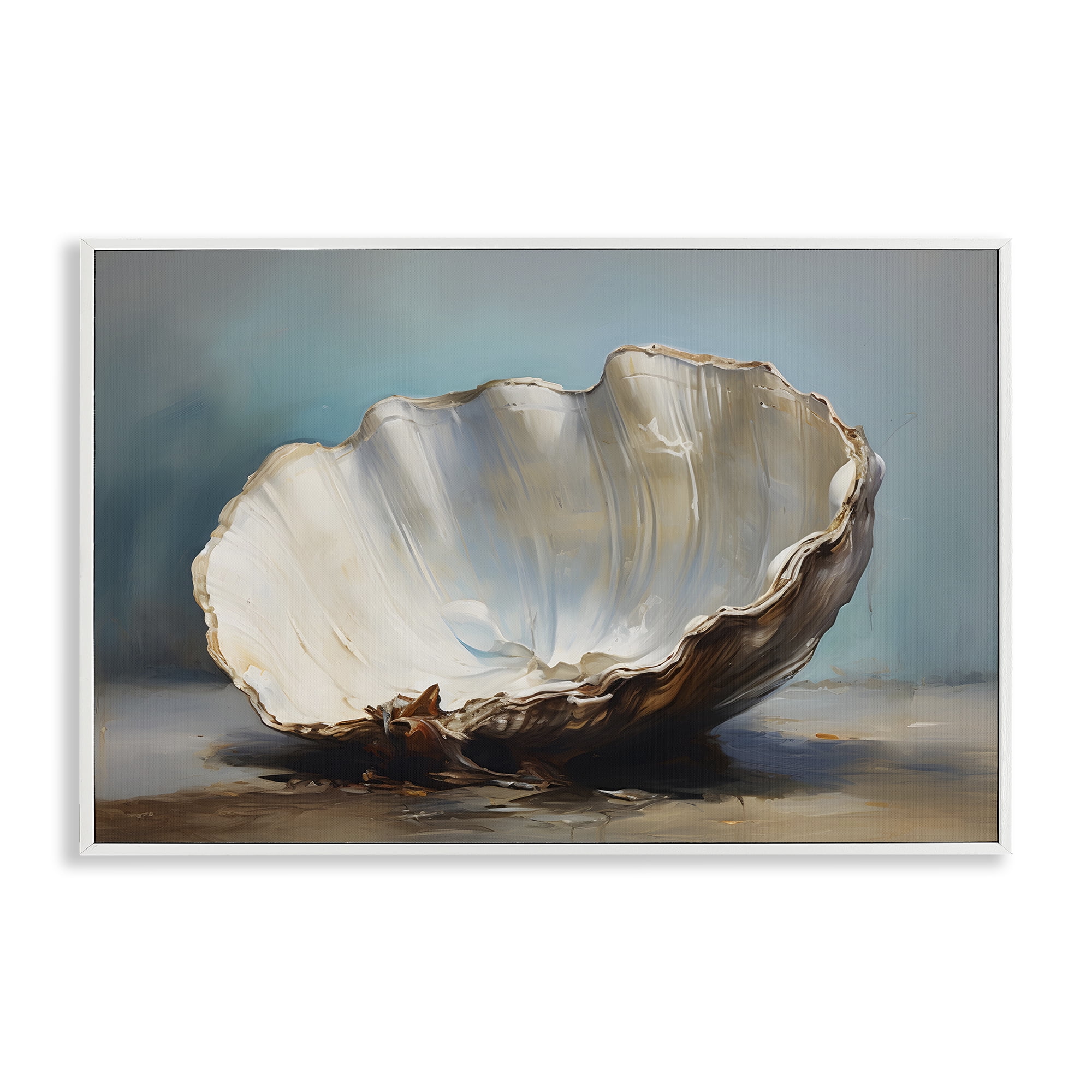 Stupell Industries Neutral Shell Still Life Nautical & Beach Painting White Framed Art Print Wall Art, 30 x 20