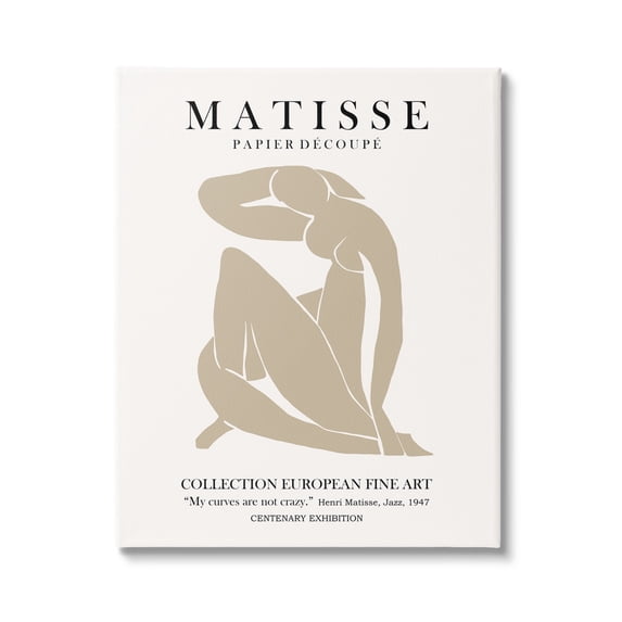Stupell Industries Neutral Silhouette Modern Woman Matisse Exhibition Text Canvas Wall Art, 30 x 40, Design by Ros Ruseva