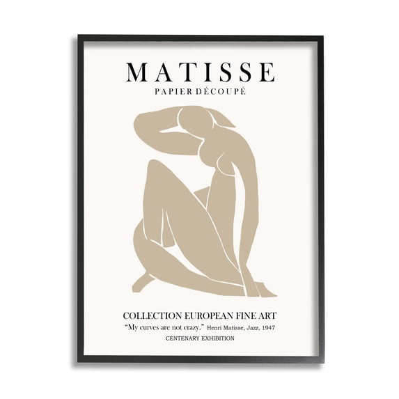Stupell Industries Neutral Silhouette Modern Woman Matisse Exhibition Text Framed Wall Art, 16 x 20, Design by Ros Ruseva