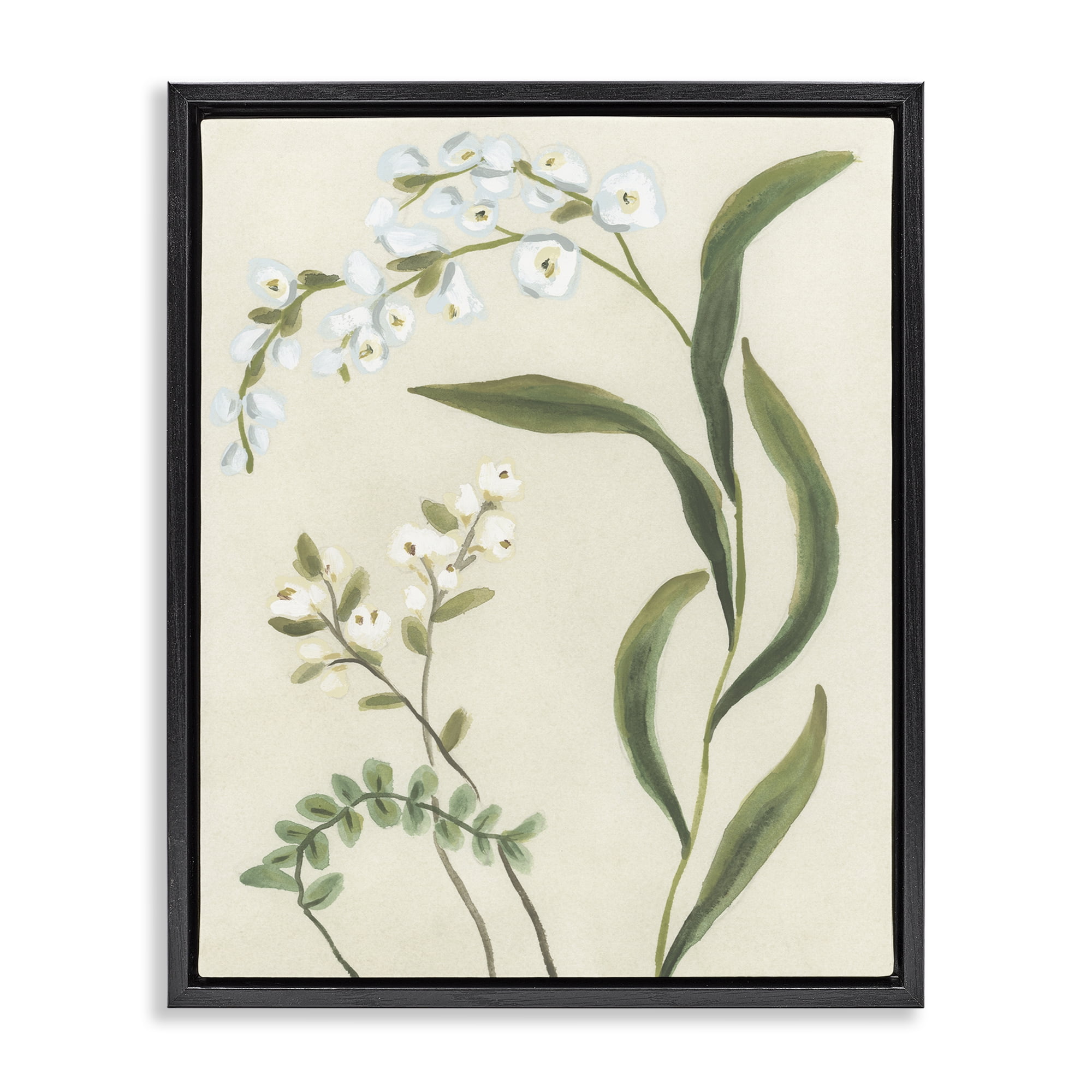 Stupell Industries Neutral Snowdrop Stems Black Framed Floater Canvas Wall Art, design by June Erica Vess
