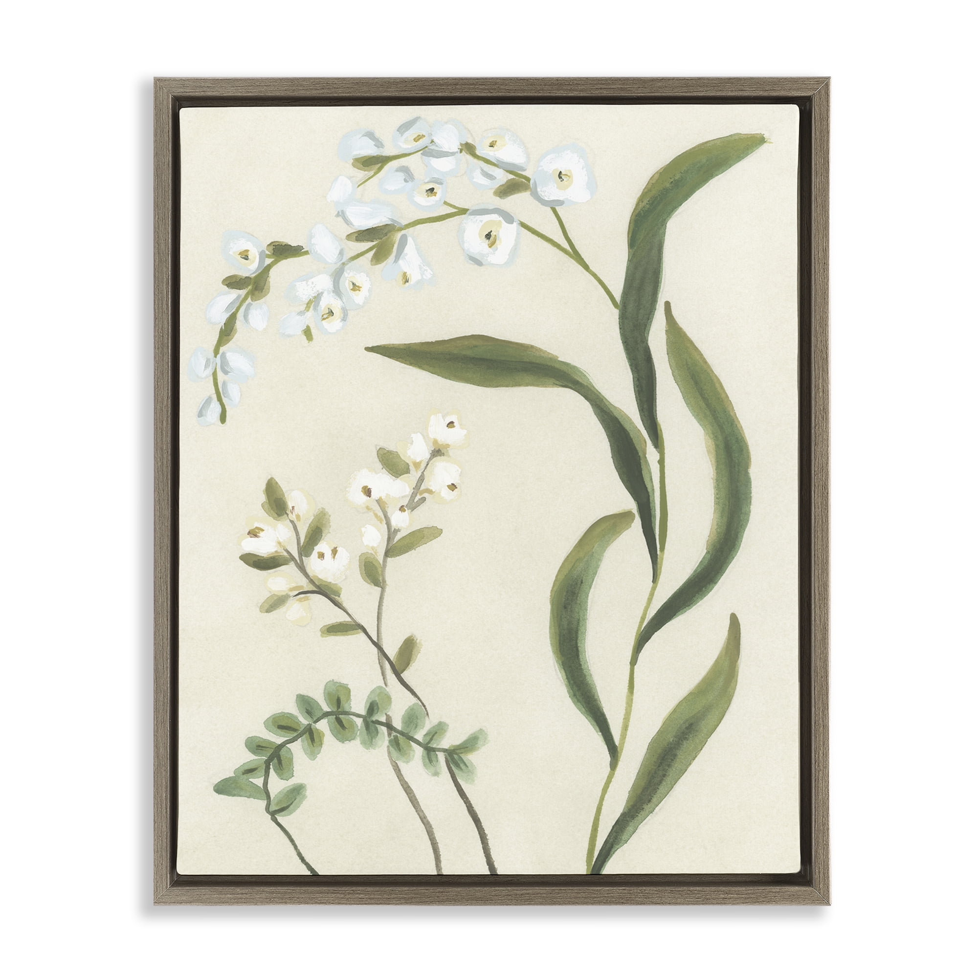 Stupell Industries Neutral Snowdrop Stems Brown Framed Floater Canvas Wall Art, design by June Erica Vess
