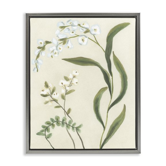 Stupell Industries Neutral Snowdrop Stems Gray Framed Floater Canvas Wall Art, design by June Erica Vess