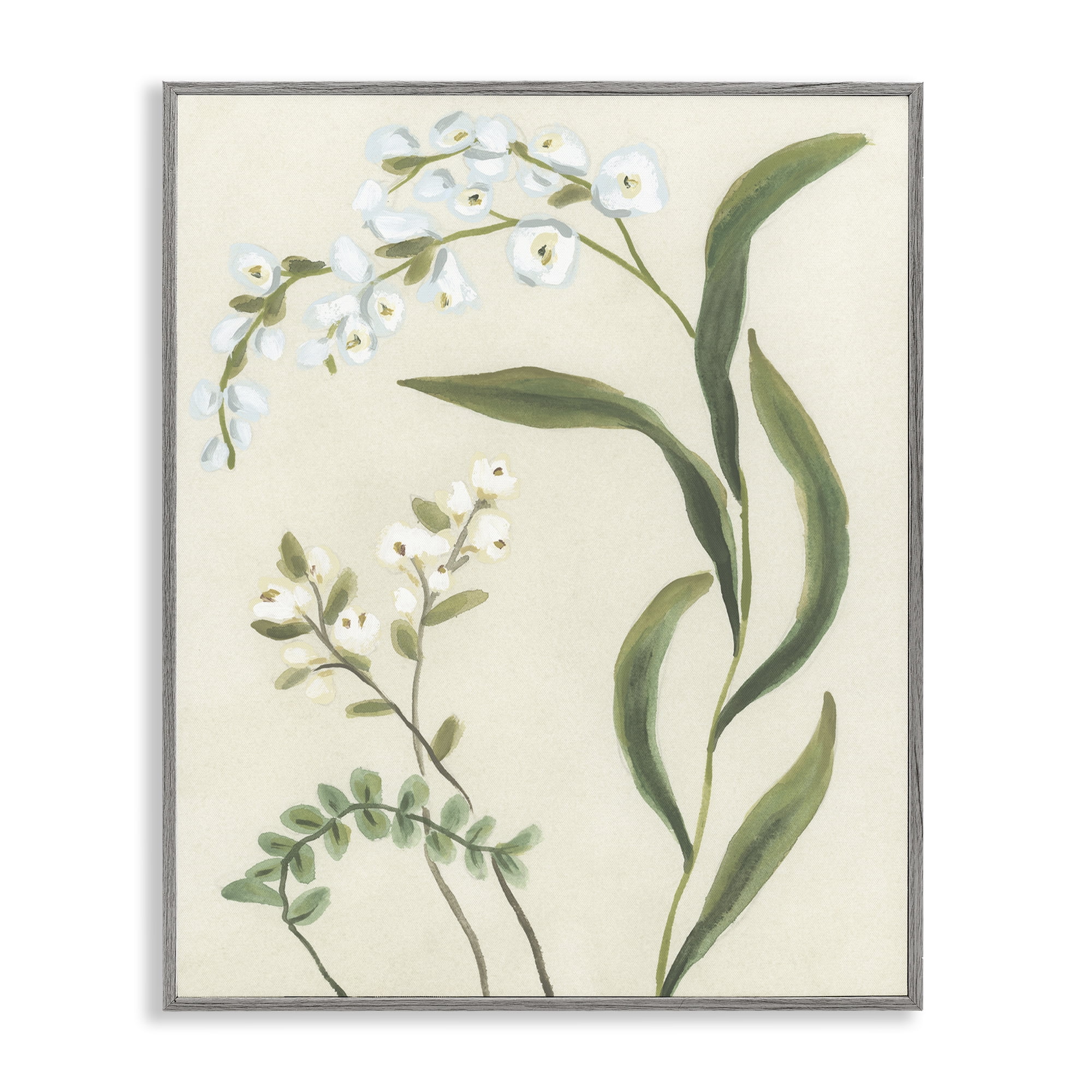 Stupell Industries Neutral Snowdrop Stems Gray Framed Giclee Art, design by June Erica Vess