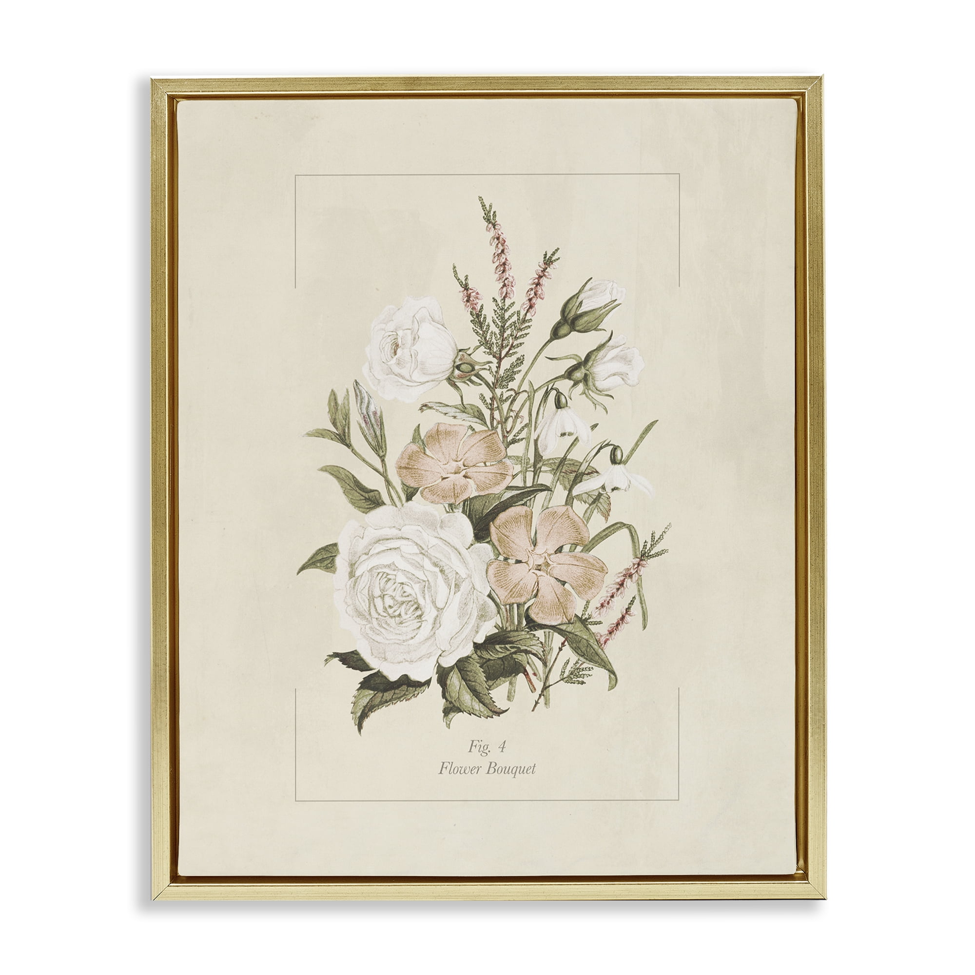 Stupell Industries Neutral & Soft Bouquet Study Gold Framed Floater Canvas Wall Art, design by Dan Meneely