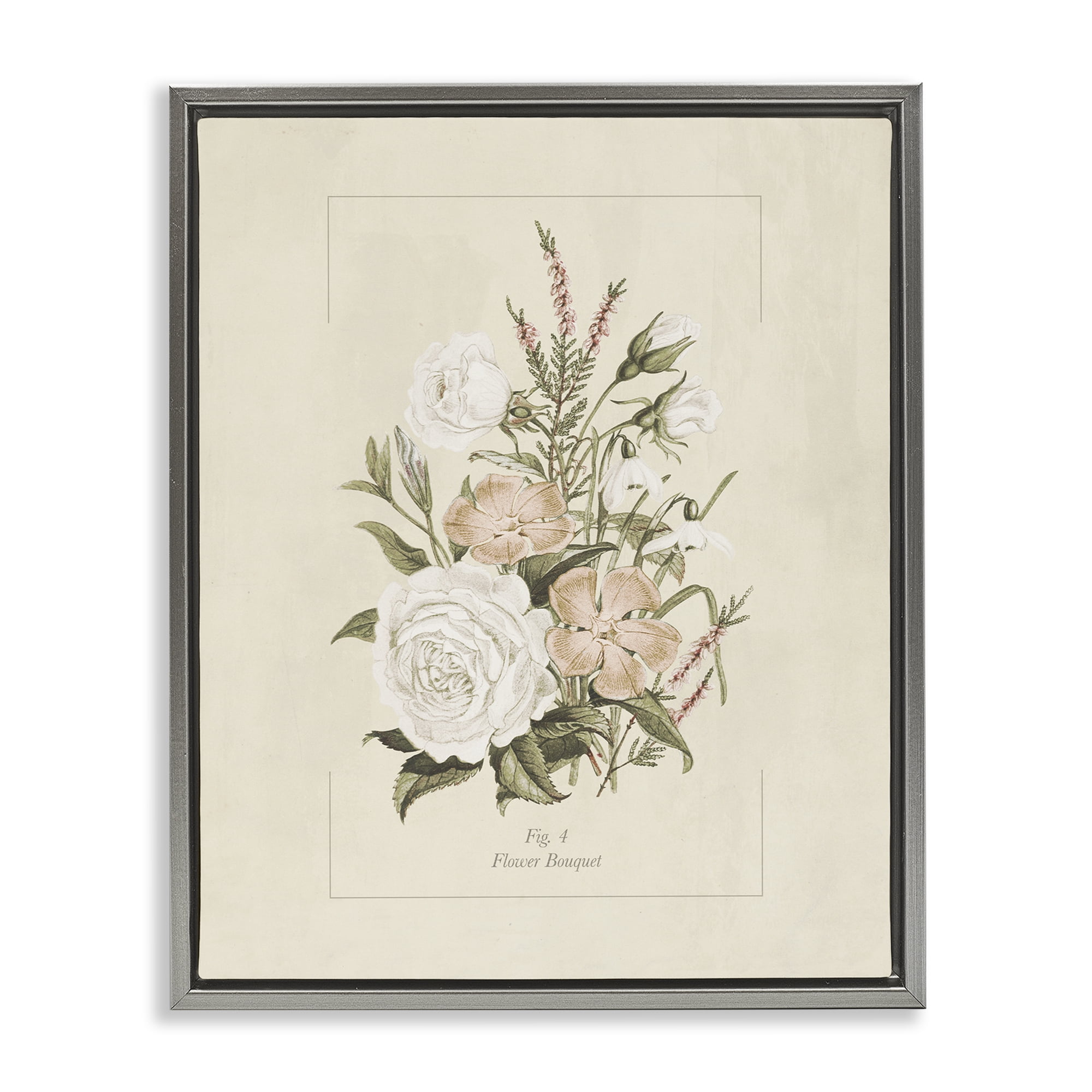 Stupell Industries Neutral & Soft Bouquet Study Gray Framed Floater Canvas Wall Art, design by Dan Meneely