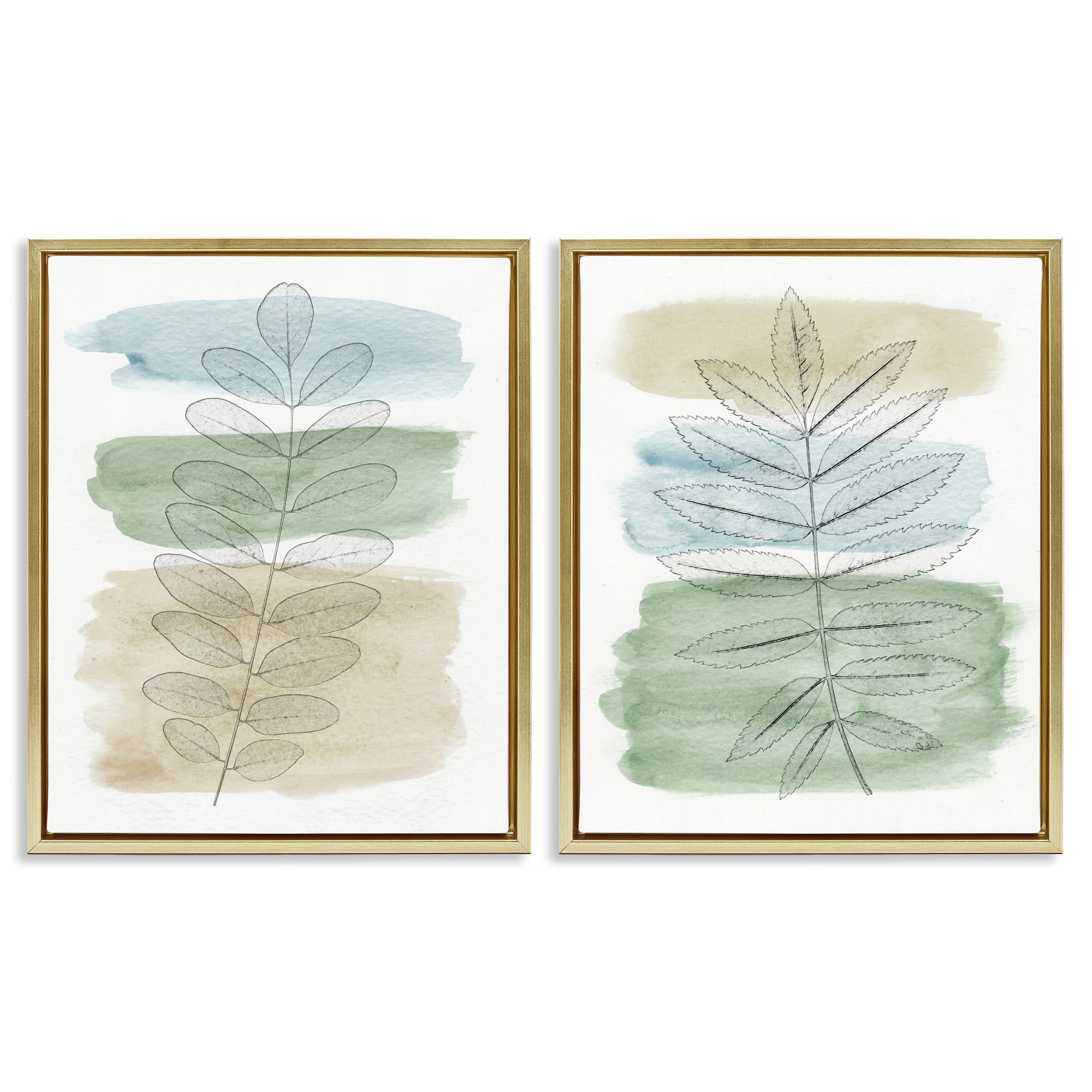 Stupell Industries Neutral Spring Forest Branches Botanical & Floral Painting Gold Floater Framed Canvas Art Print Wall Art, 25 x 31, Set of 2
