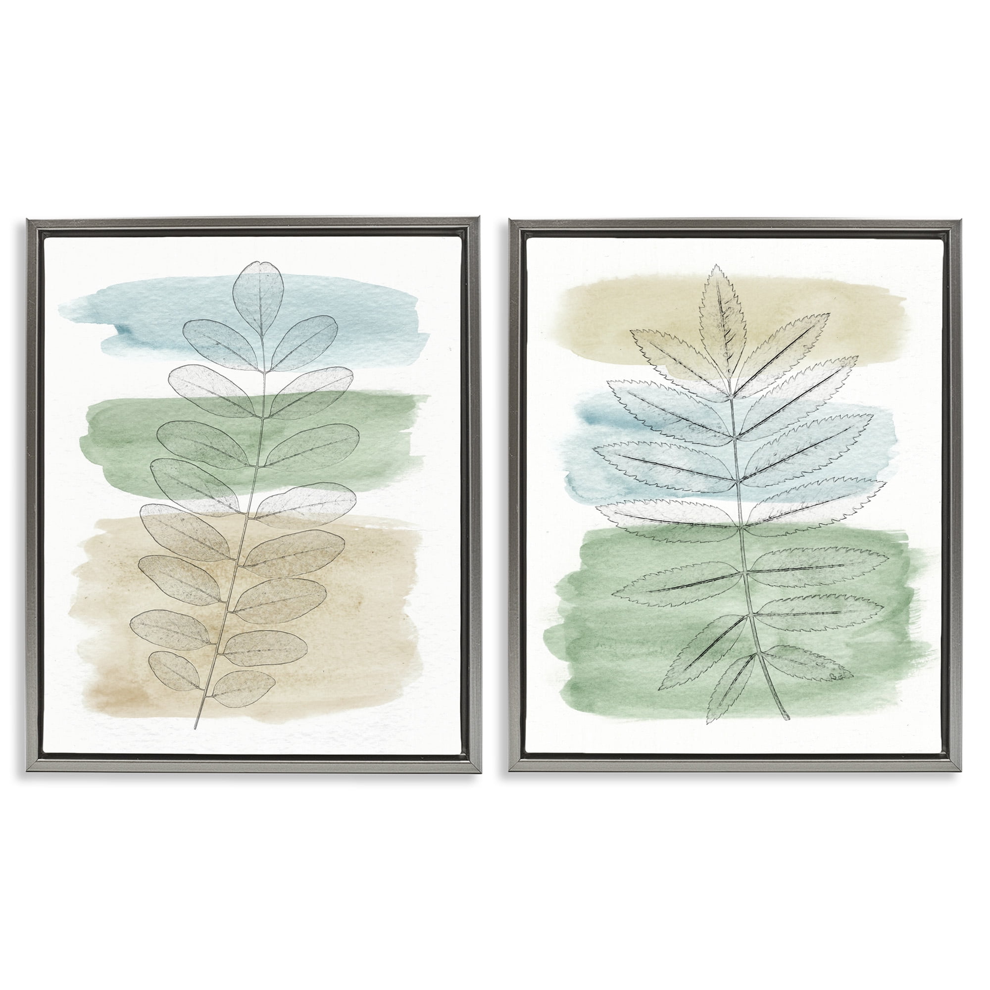 Stupell Industries Neutral Spring Forest Branches Botanical & Floral Painting Gray Floater Framed Canvas Art Print Wall Art, 17 x 21, Set of 2