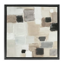 Stupell Industries Neutral Square Patchwork Abstract Painting Black Floater Framed Canvas Art Print Wall Art, 18 x 18