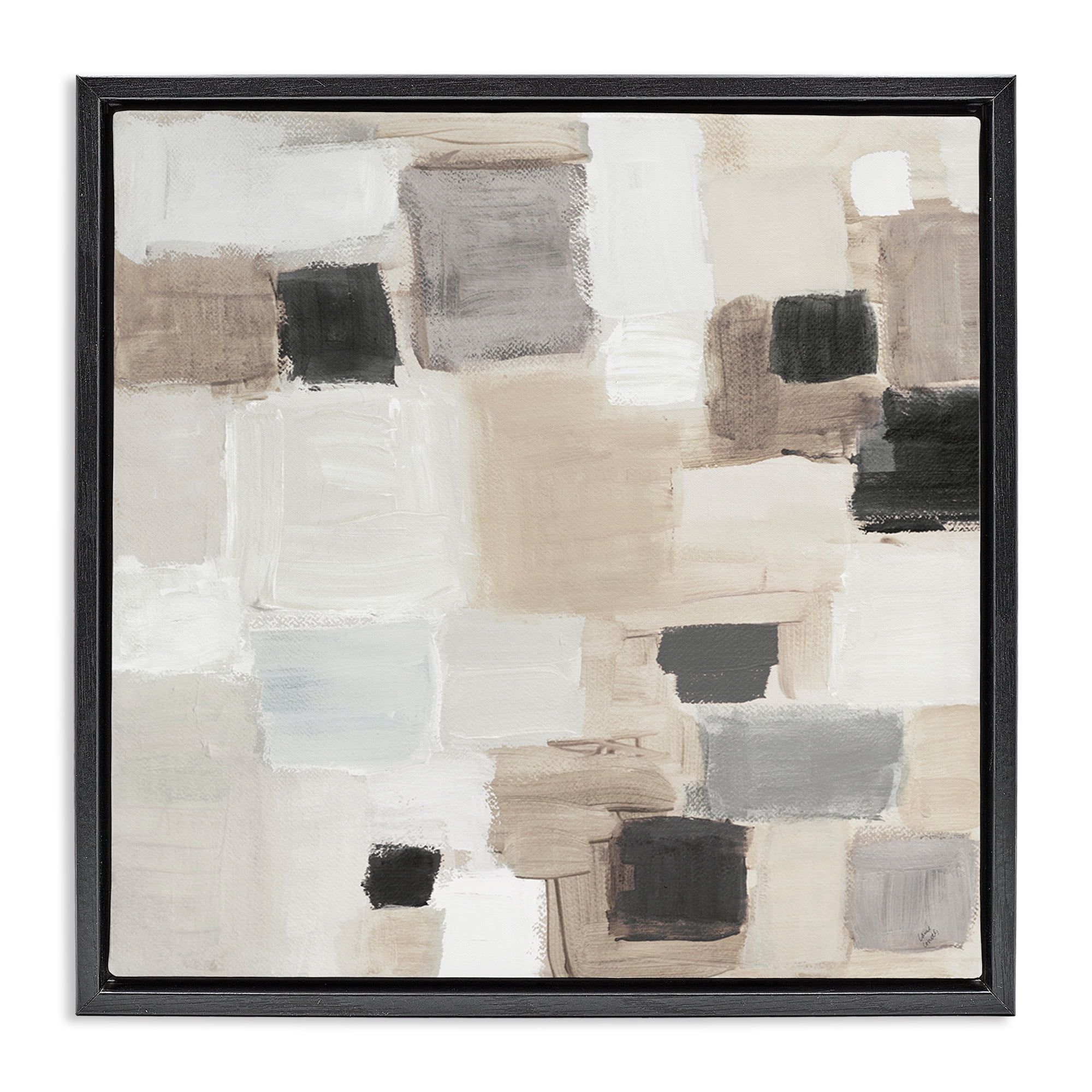 Stupell Industries Neutral Square Patchwork Abstract Painting Black Floater Framed Canvas Art Print Wall Art, 25 x 25