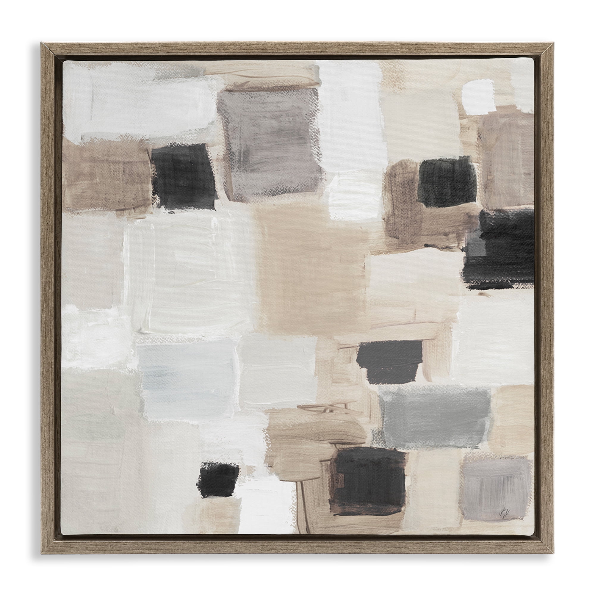 Stupell Industries Neutral Square Patchwork Abstract Painting Brown Floater Framed Canvas Art Print Wall Art, 25 x 25