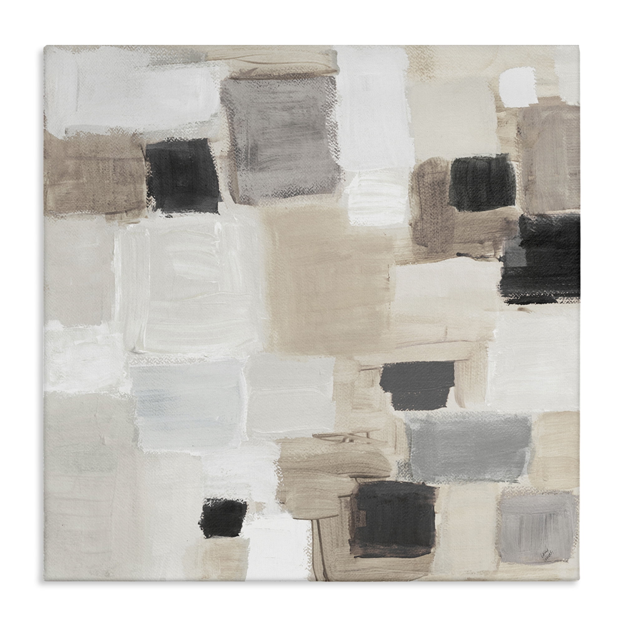 Stupell Industries Neutral Square Patchwork Abstract Painting Gallery Wrapped Canvas Art Print Wall Art, 24 x 24