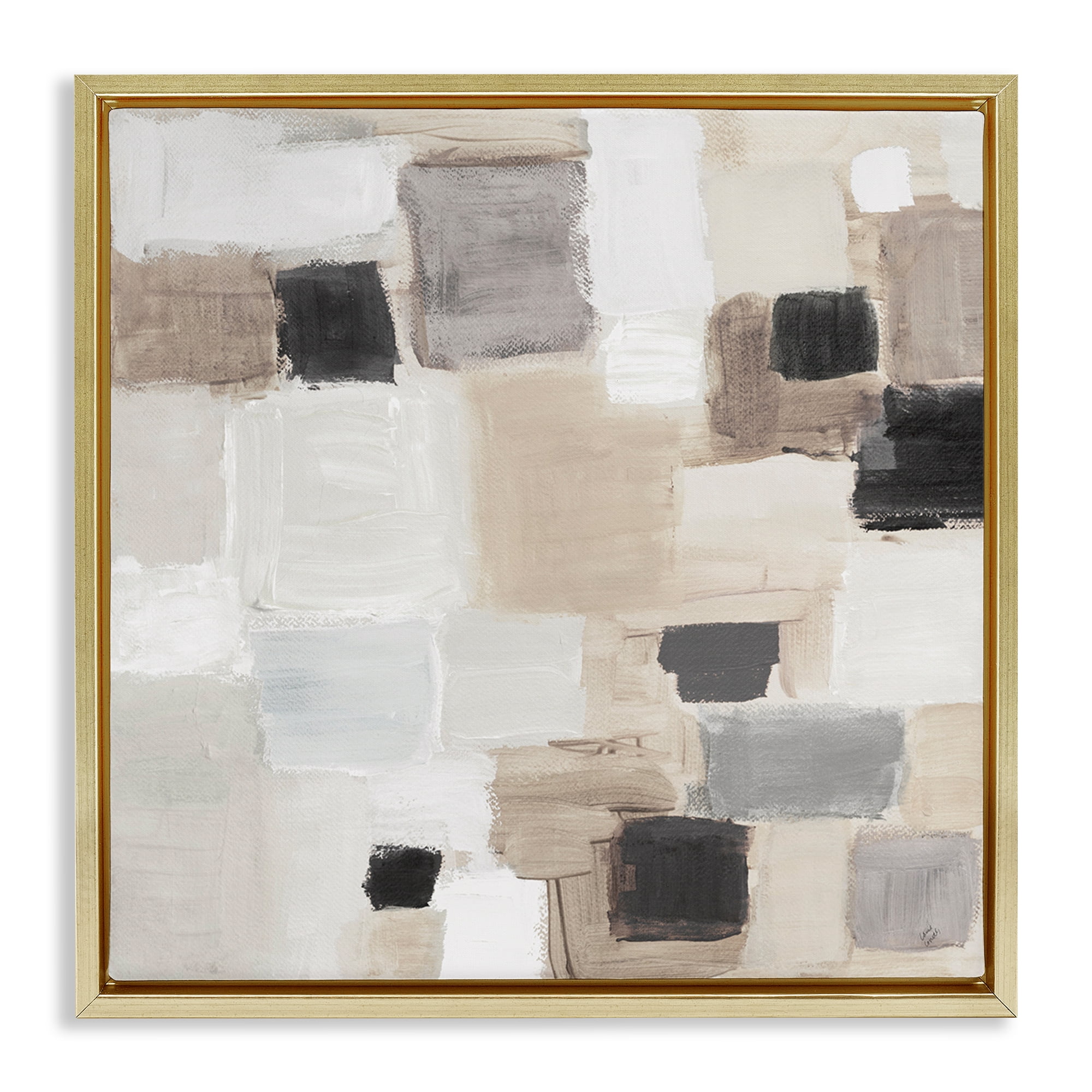 Stupell Industries Neutral Square Patchwork Abstract Painting Gold Floater Framed Canvas Art Print Wall Art, 25 x 25