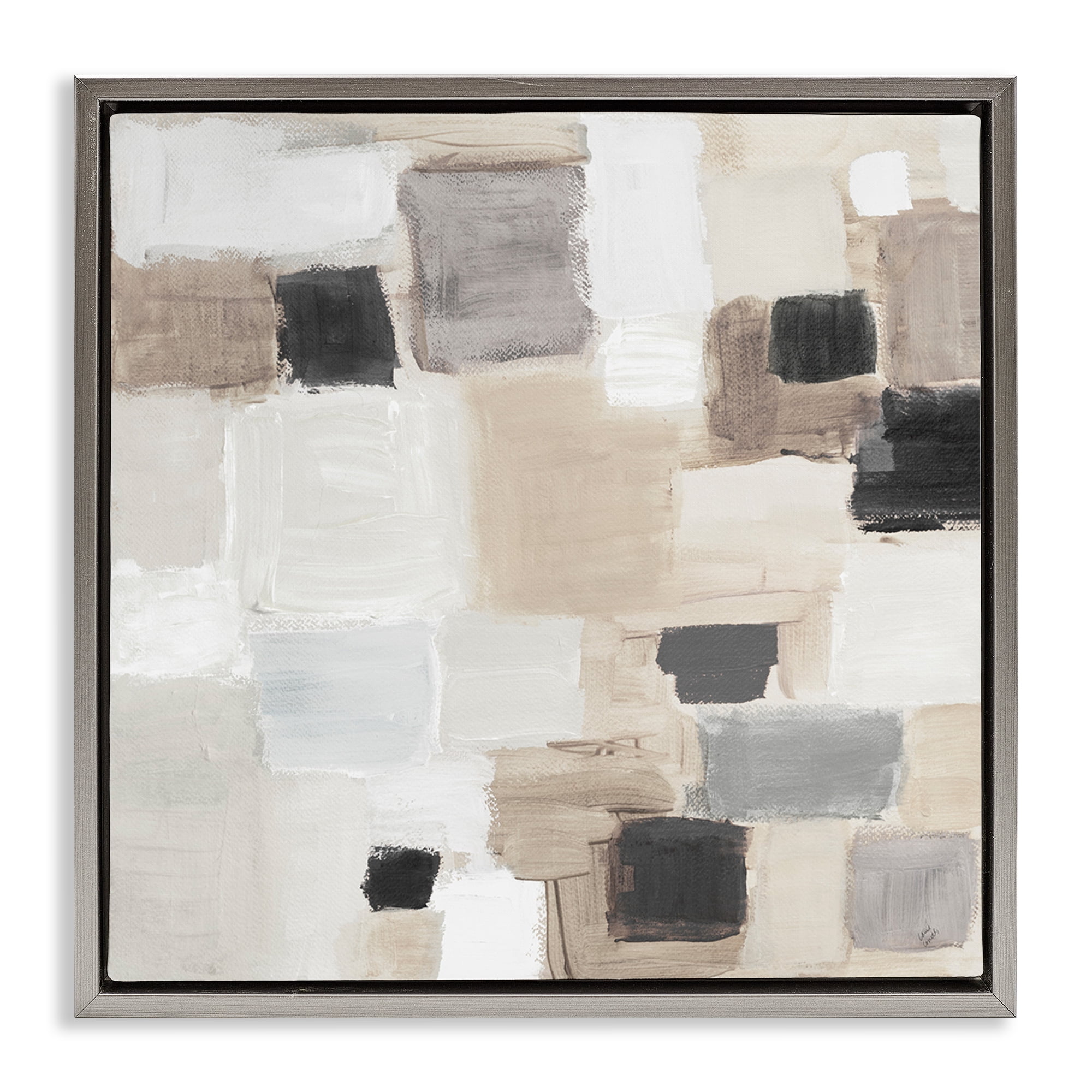 Stupell Industries Neutral Square Patchwork Abstract Painting Gray Floater Framed Canvas Art Print Wall Art, 25 x 25