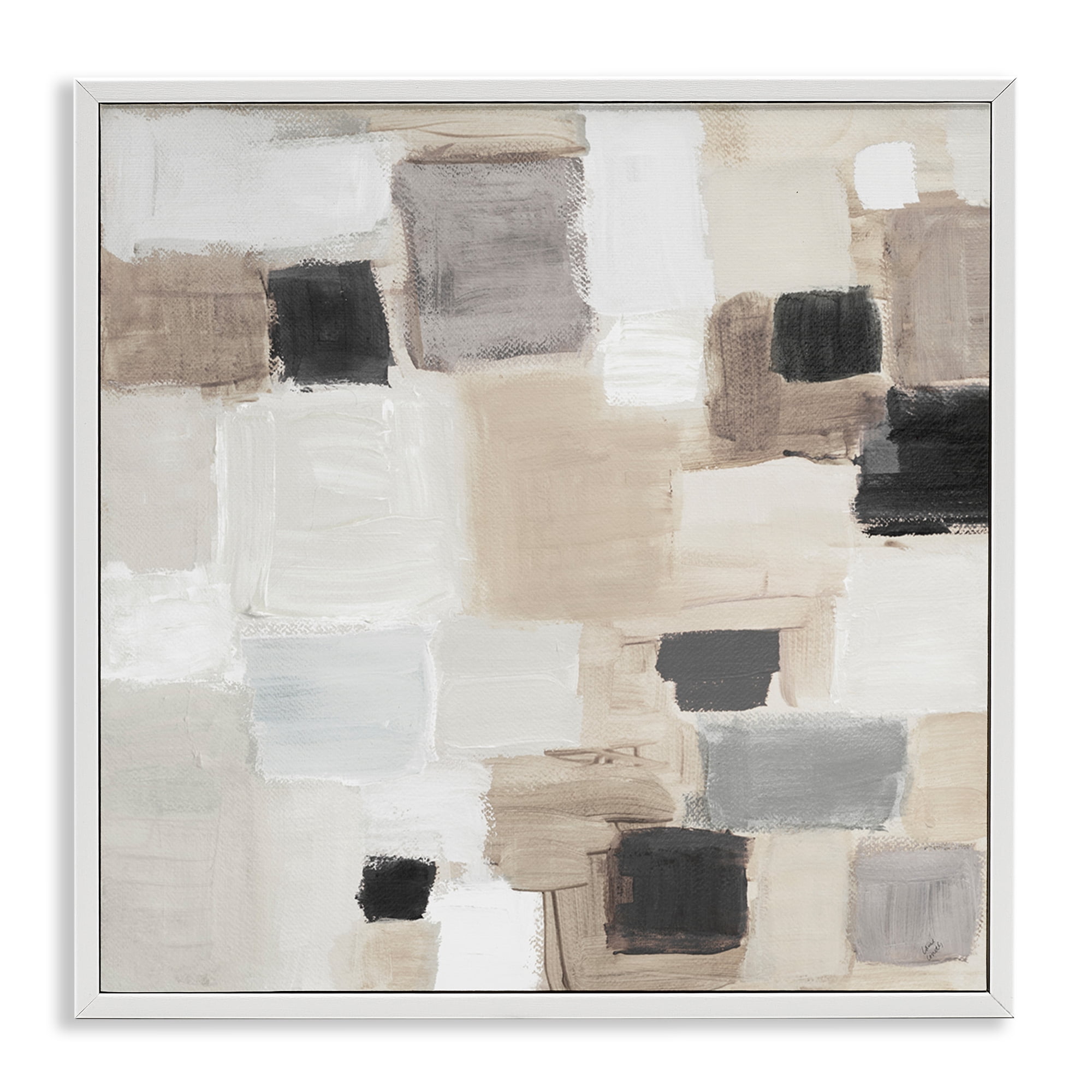 Stupell Industries Neutral Square Patchwork Abstract Painting White Framed Art Print Wall Art, 17 x 17