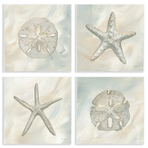 Stupell Industries Neutral Starfish & Sand Dollars Nautical & Beach Painting Unframed Art Print Wall Art, 12 x 12, Set of 4