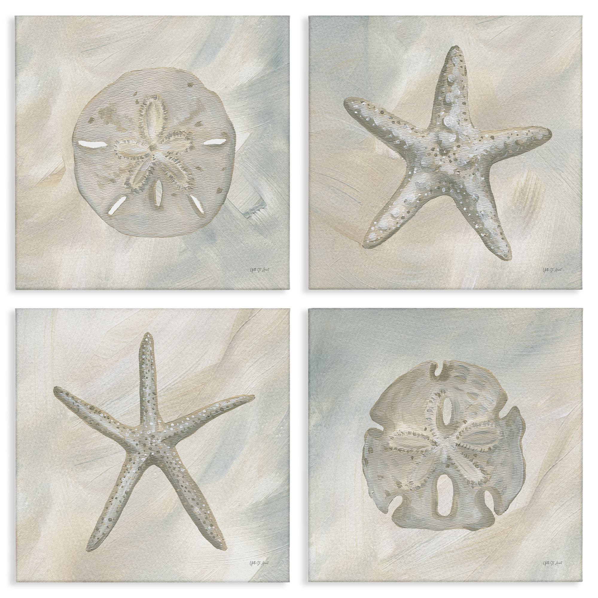 Stupell Industries Neutral Starfish & Sand Dollars Nautical & Beach Painting Wrapped Canvas Art Print Wall Art, 17 x 17, Set of 4