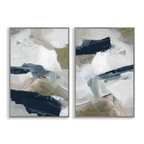 Stupell Industries Neutral Strokes Abstraction 2 Piece Gray Framed Giclee Art Set design by Hannah Dawson, 30 x 20