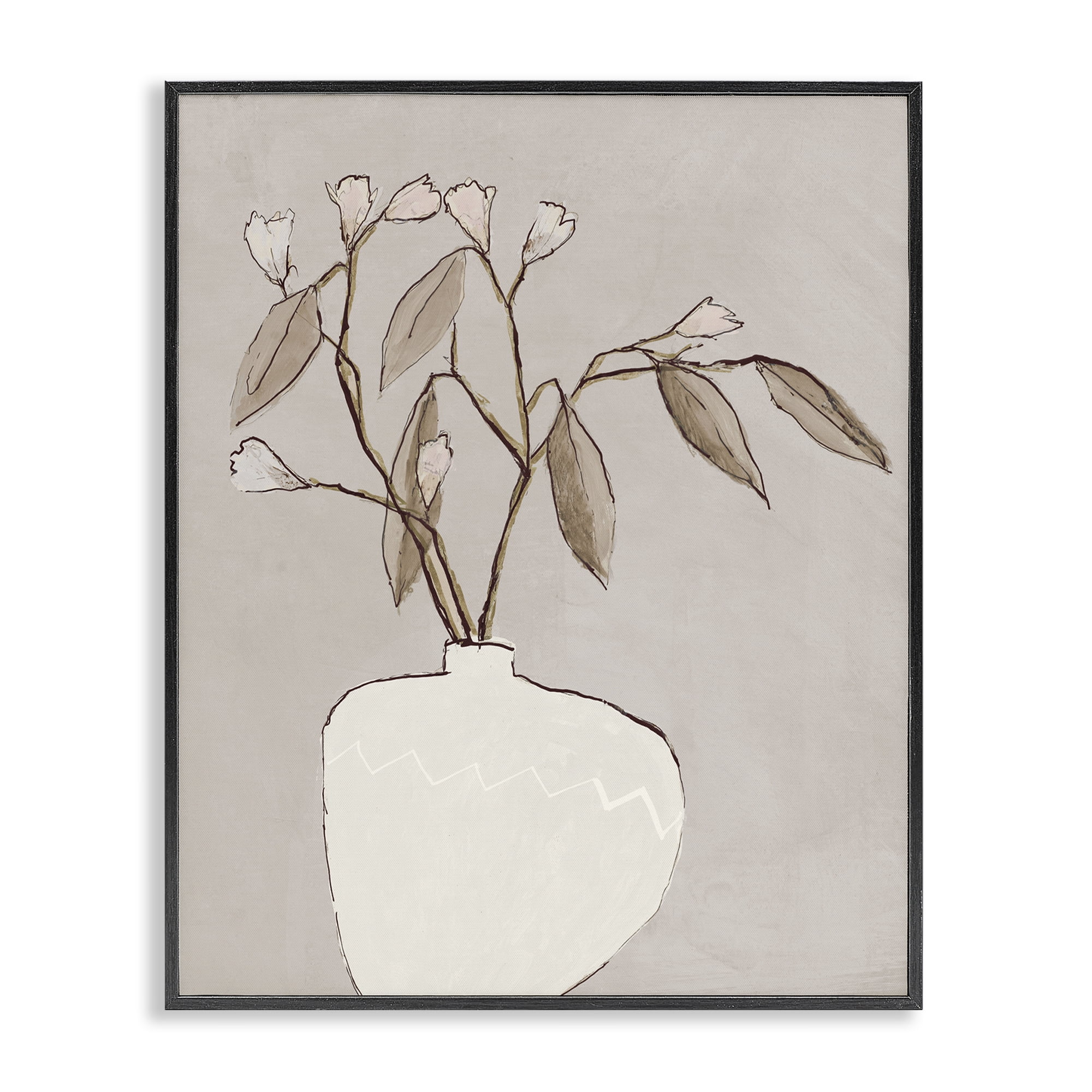 Stupell Industries Neutral Tan Greenery Plants & Flowers Painting Black Framed Art Print Wall Art, 16 x 20
