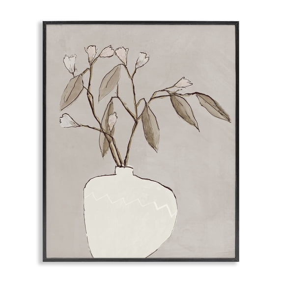Stupell Industries Neutral Tan Greenery Plants & Flowers Painting Black Framed Art Print Wall Art, 24 x 30